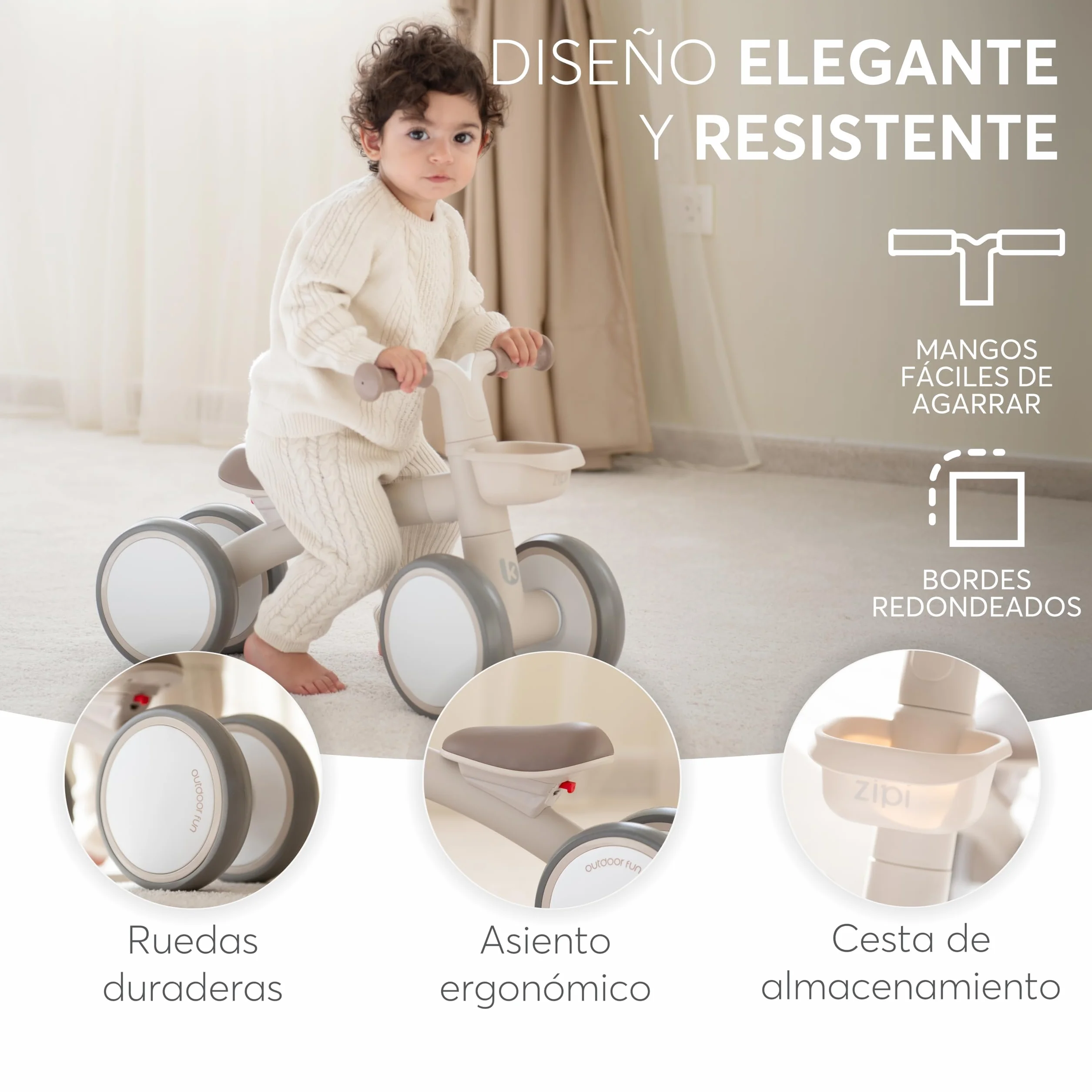 KikkaBoo Bicicleta Sin Pedales ZIPI, Correpasillos Bebé de 1 a 3 Años, Bicicleta Equilibrio, Bici Bebé con Canasta, Ajustable, Juguete para Niños, Azul