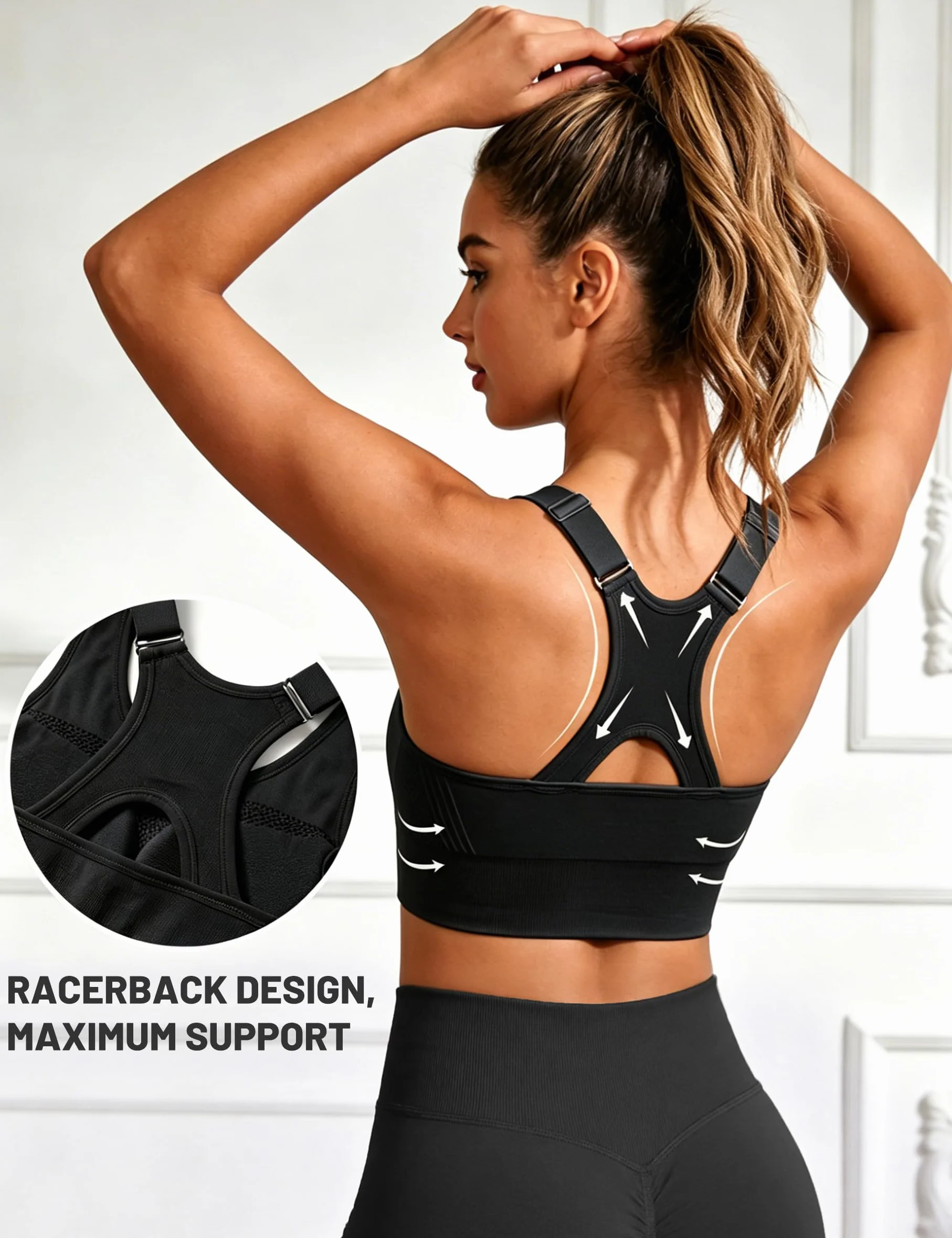 Litherday Sujetador Deportivo Mujer Alto Impacto sin Aros con Almohadillas Extraíbles Push Up para Yoga Running Fitness Tallas S-XXL