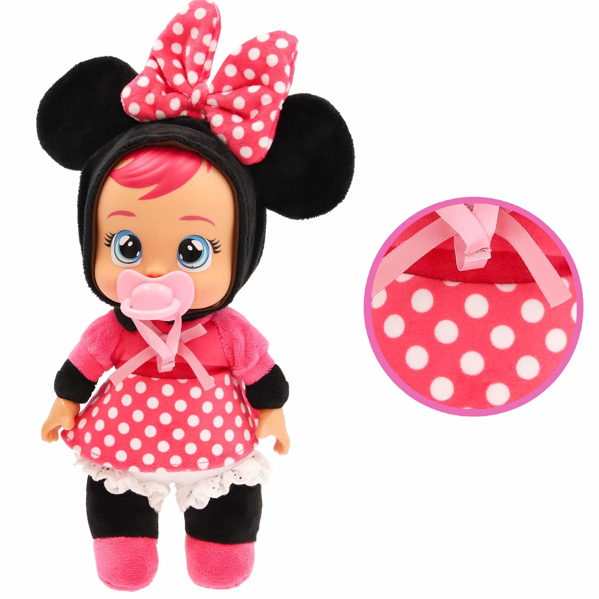 Bebés Llorones Tiny Cuddles Disney Minnie, Muñeca Suave y Blanda 25 cm, Llora Lagrimas de Verdad Incluye Pijama Disney, Juguete para niños y niñas +18 Meses