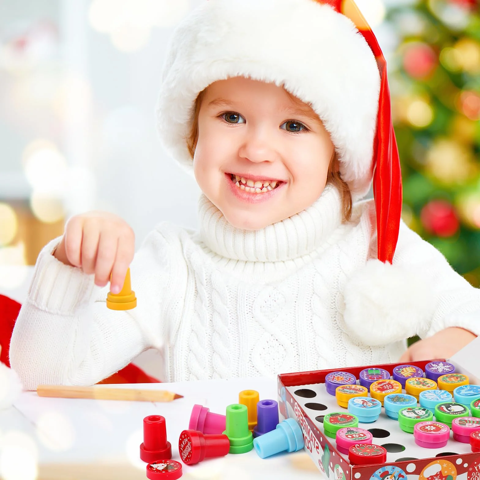 Sellos Navideños para Niños, 30 Piezas de Sellos de Juguetes, Sellos Autoentintables para Niños, Juego de Sellos para Bolsas de Fiesta de Navidad, Regalos de Fiesta, Juguetes Navideños