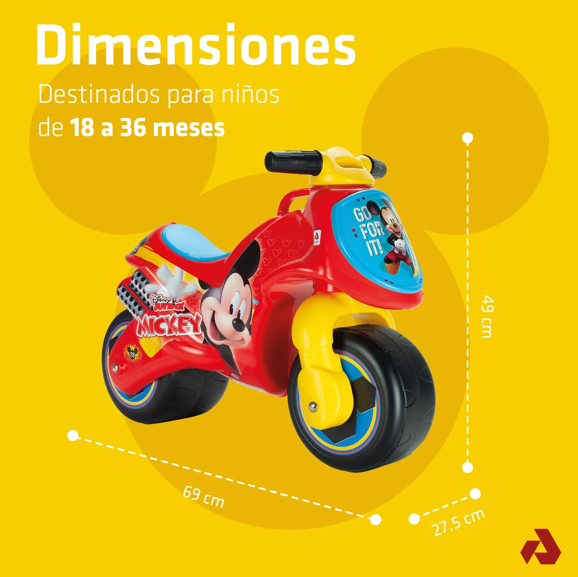 Correpasillos para Niños 1 Año 2 Años 3 Años Neox Mickey Mouse - Moto Correpasillos para Bebé - Moto Juguete de Equilibrio para Niño y Niña - Ruedas Anchas + Ergonómica + Transporte Fácil - INJUSA