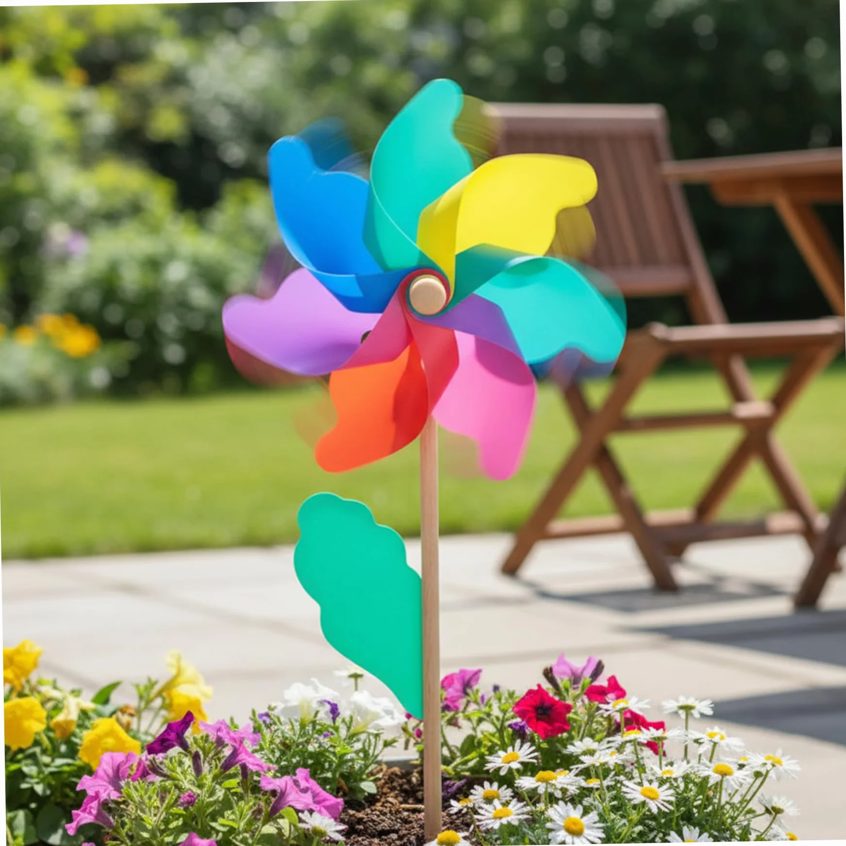 Molino de viento de plástico colorido de 7 pulgadas para niños con poste de madera de 15.8 pulgadas, 10 molinillos para patio y jardín.