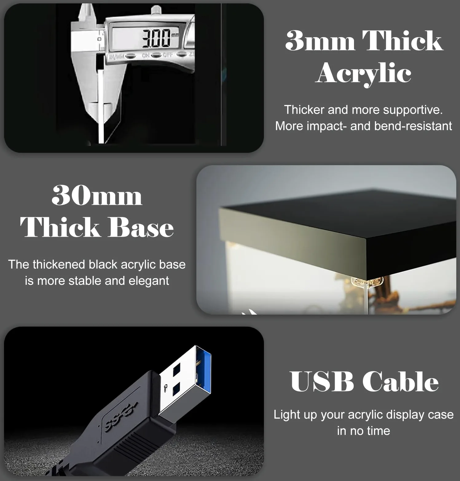Cajas de Metacrilato Vitrina Acrílica Extragrande con Doble Iluminación LED, Transparente Luz Fría para Figuras de Acción y Artículos Colección(20x20x25cm)