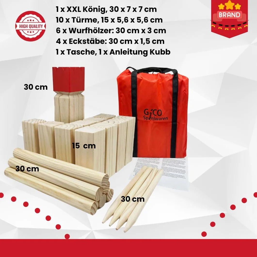 GICO Kubb, Juego Vikingo - Diversión al Aire Libre en Madera de Primera Calidad con Bolsa de Transporte 3263
