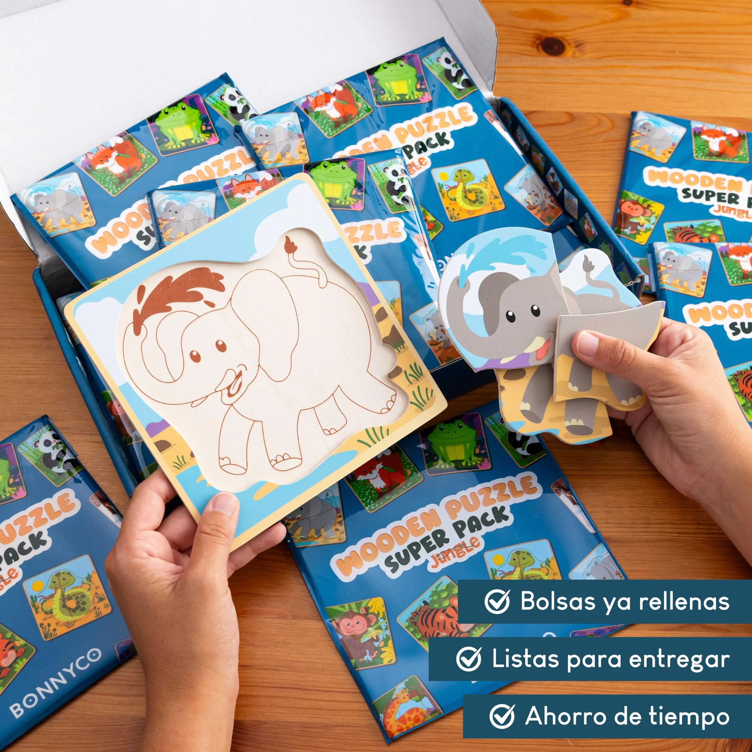 BONNYCO Puzzle Madera 4 Piezas Regalo Niños 1-5 Años Rompecabezas Infantiles