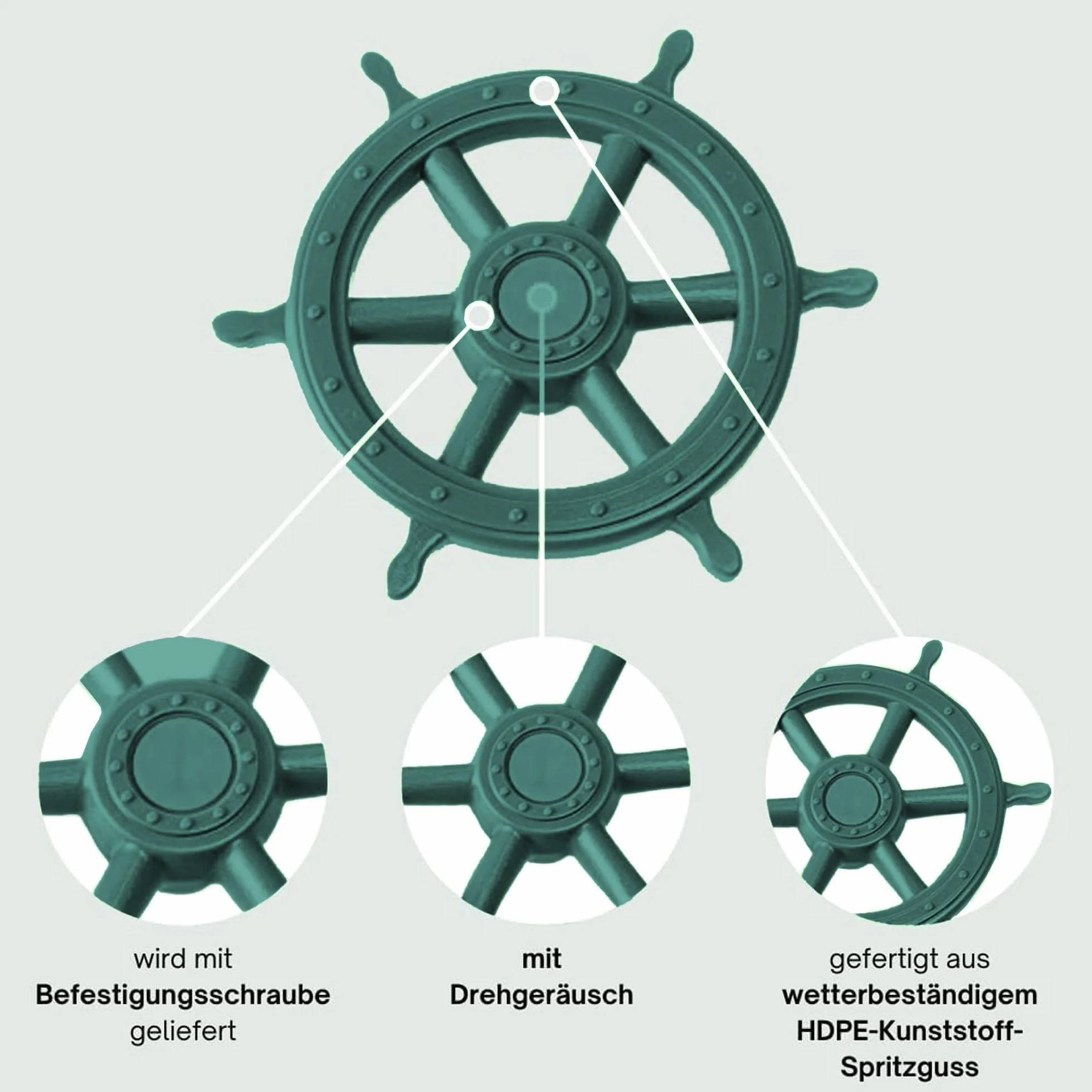 h2i Volante Torre de Juego y casita de Juego | Volante Pirata de plástico Resistente a la Intemperie | Volante móvil de Barco de Juego con Sonido Giratorio | Verde Oscuro