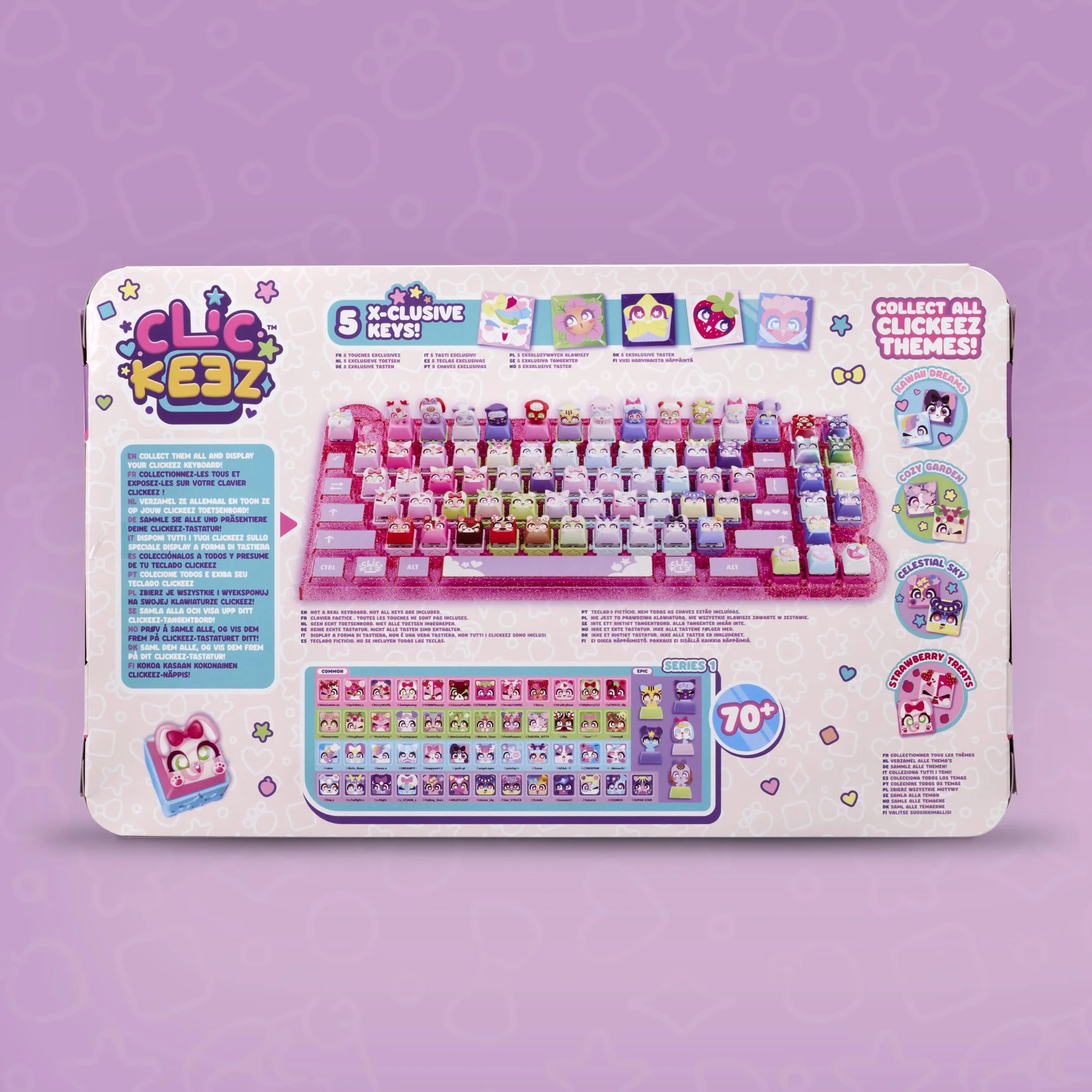 Goliath - CLICKEEZ Keyboard MegaPack - 1 Teclado + 15 Teclas Keycaps Kawaii para Hacer Clic + 1 Llavero - Keycaps para Encajar - 70 Personajes - Juguete Fidget ASMR - Idea de Regalo Desde los 6 años