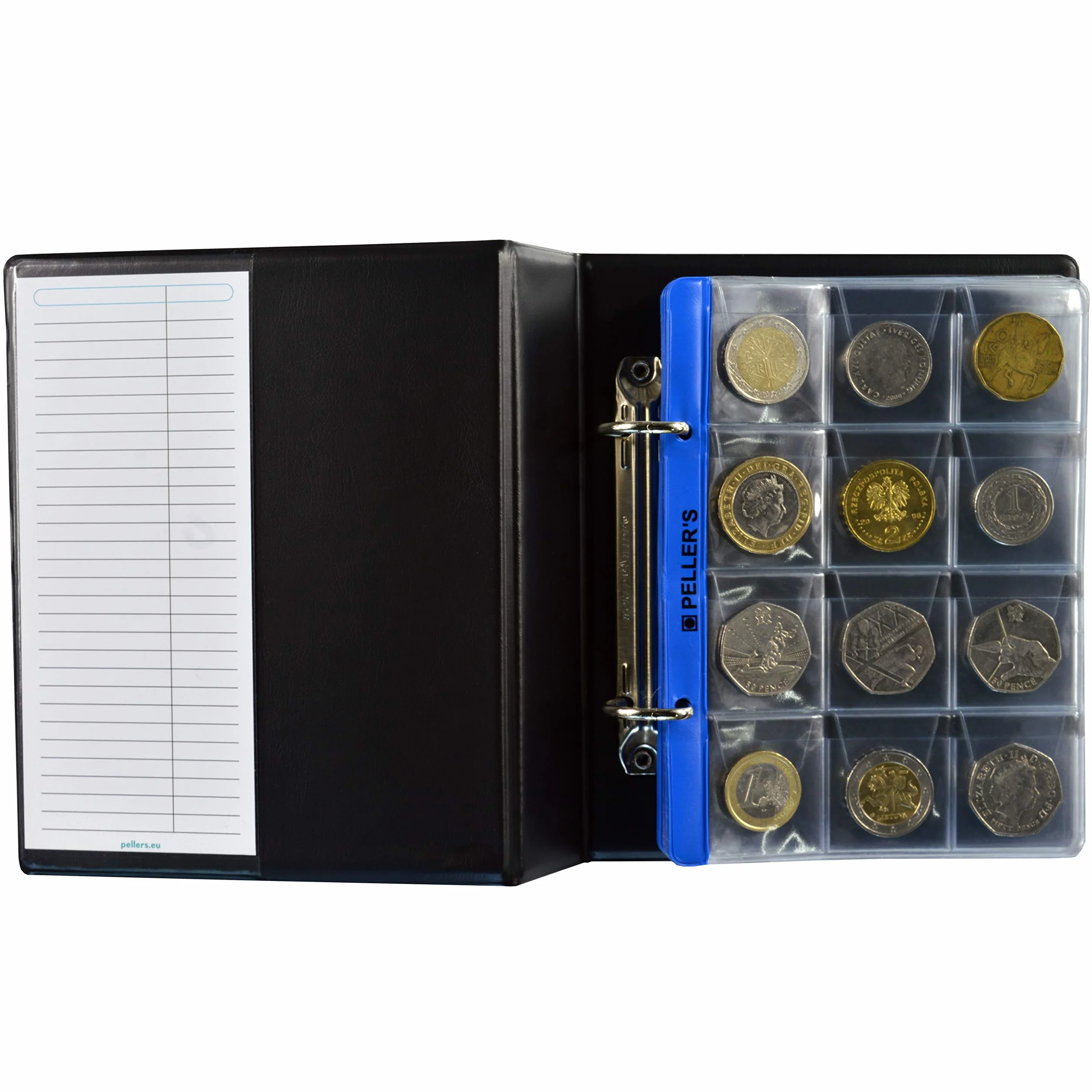 PELLER'S Álbum de Monedas para Monedas (Tipo S Álbum). 10 o 20 Hojas con 12 Compartimentos 35mm X 35mm, pour €1, €2, Euro. (Modelo S)