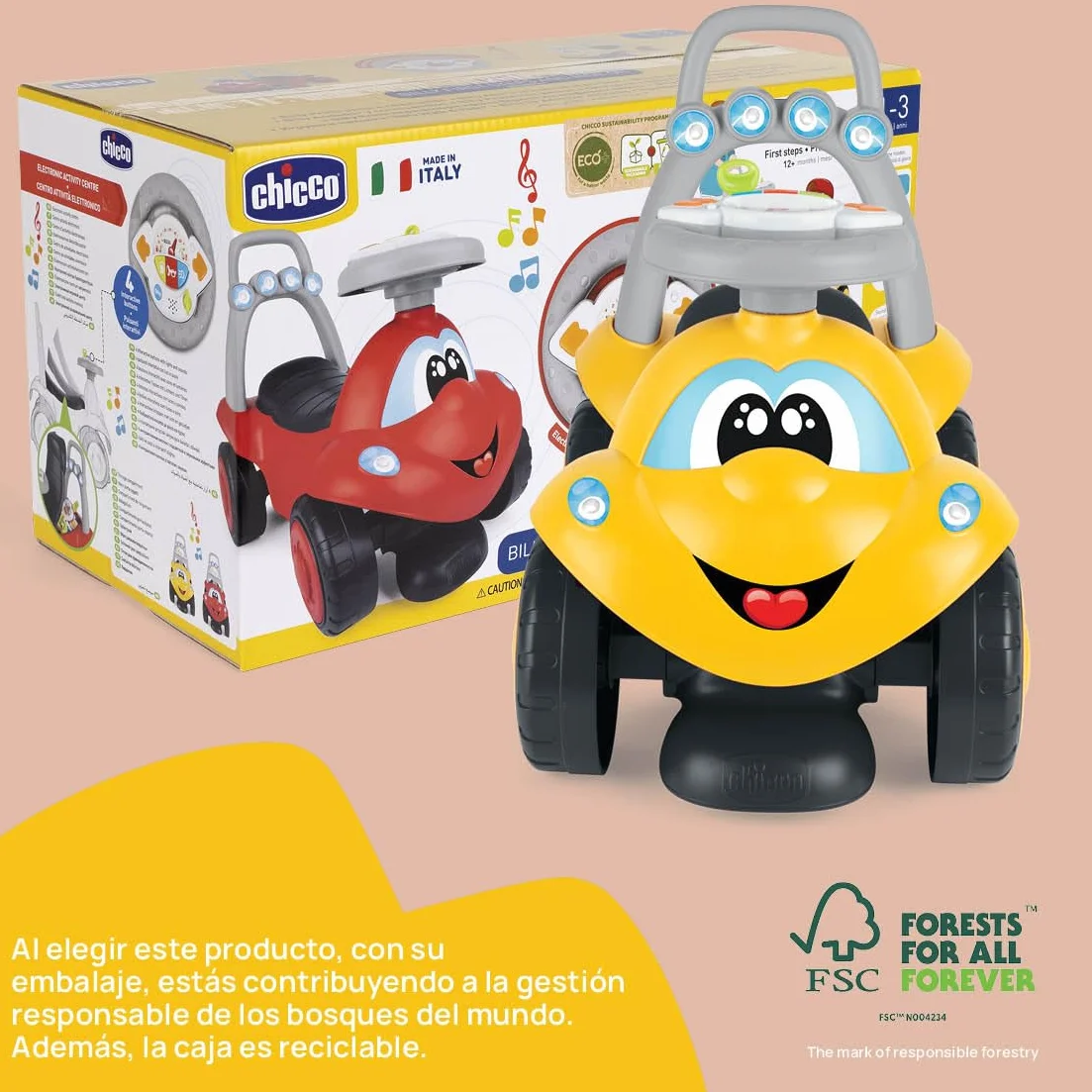 Chicco Andador Correpasillos 2 en 1 Billy El Caminón, Interactivo con Sonidos y Luces, Andador Bebé Primeros Pasos, Juguetes Bebés y Niños De 9 Meses a 3 Años, Amarillo