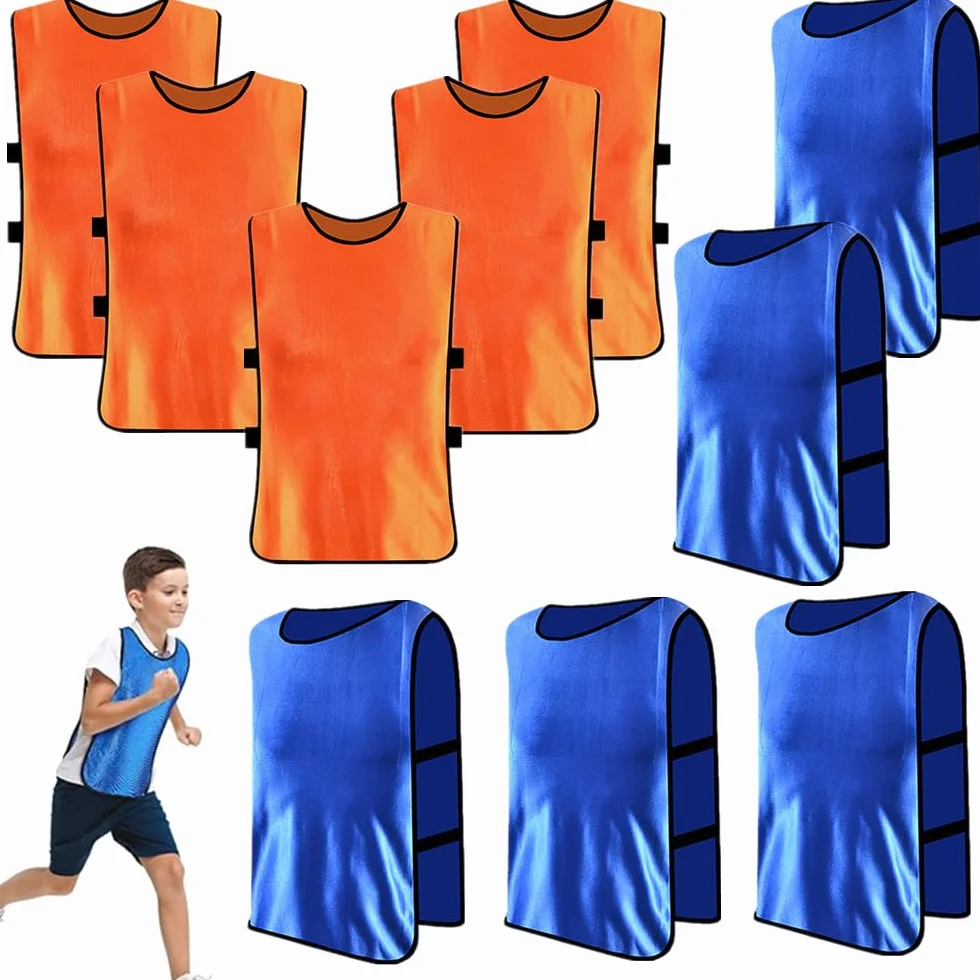 Peto de Fútbol para Niño y Jóvenes 36x56 cm, Chaleco de Entrenamiento, 5 Naranja + 5 Azul