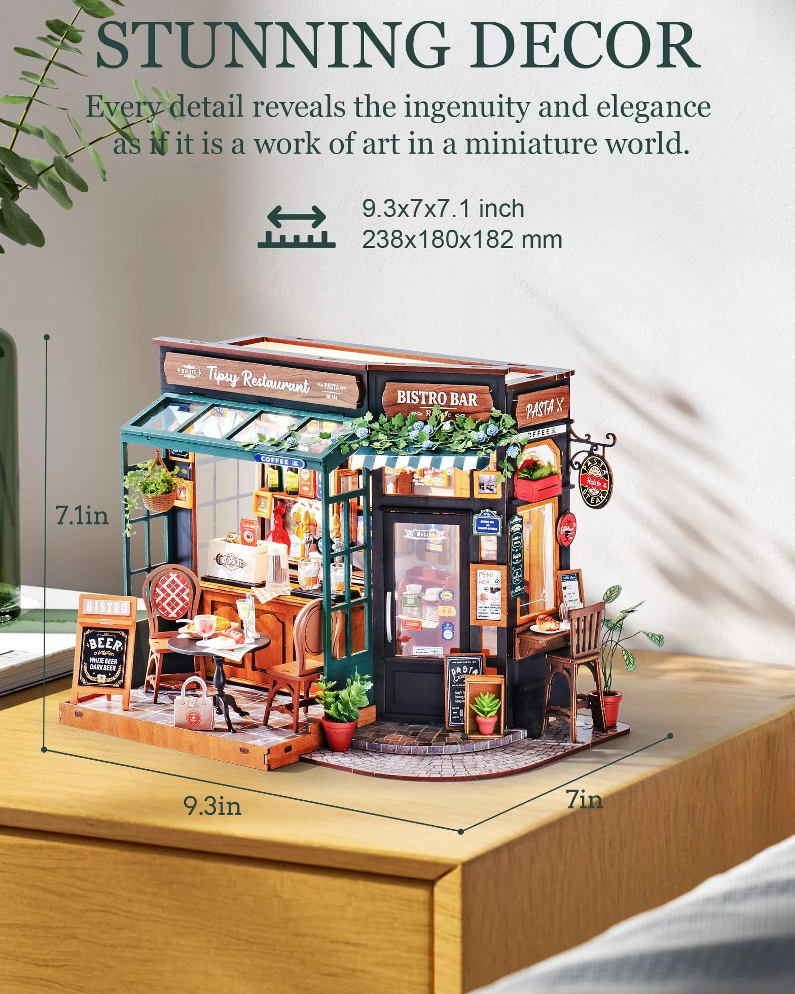 Rolife DIY Casa Miniatura Kit Bistro Bar - Kits de Maquetas para Adultos, Rolife Maquetas, Casas Miniaturas para Montar, Decoración para Casa Pequeña, Escritorio y Estante de Libros