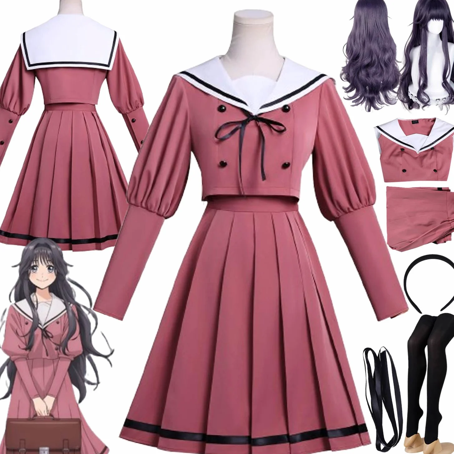 Anime The Fragrant Flower Blooms with Dignity Disfraz de cosplay Waguri Kaoruko Uniforme Conjunto Completo Halloween Carnaval Traje de Vestir con Peluca para Mujeres