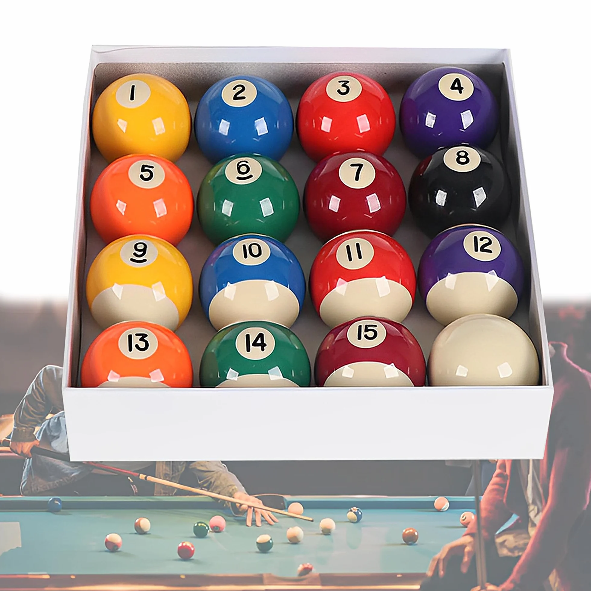 Bolas De Billar 16 Unidades Resina Multicolor 57.2 Mm Lunares y Rayas