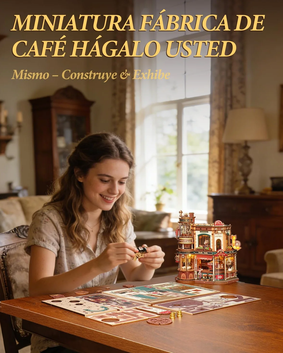 ROKR Puzzle 3D Madera Café en la Esquina Maquetas Construir Adultos Dream Coffee Factory EAB02