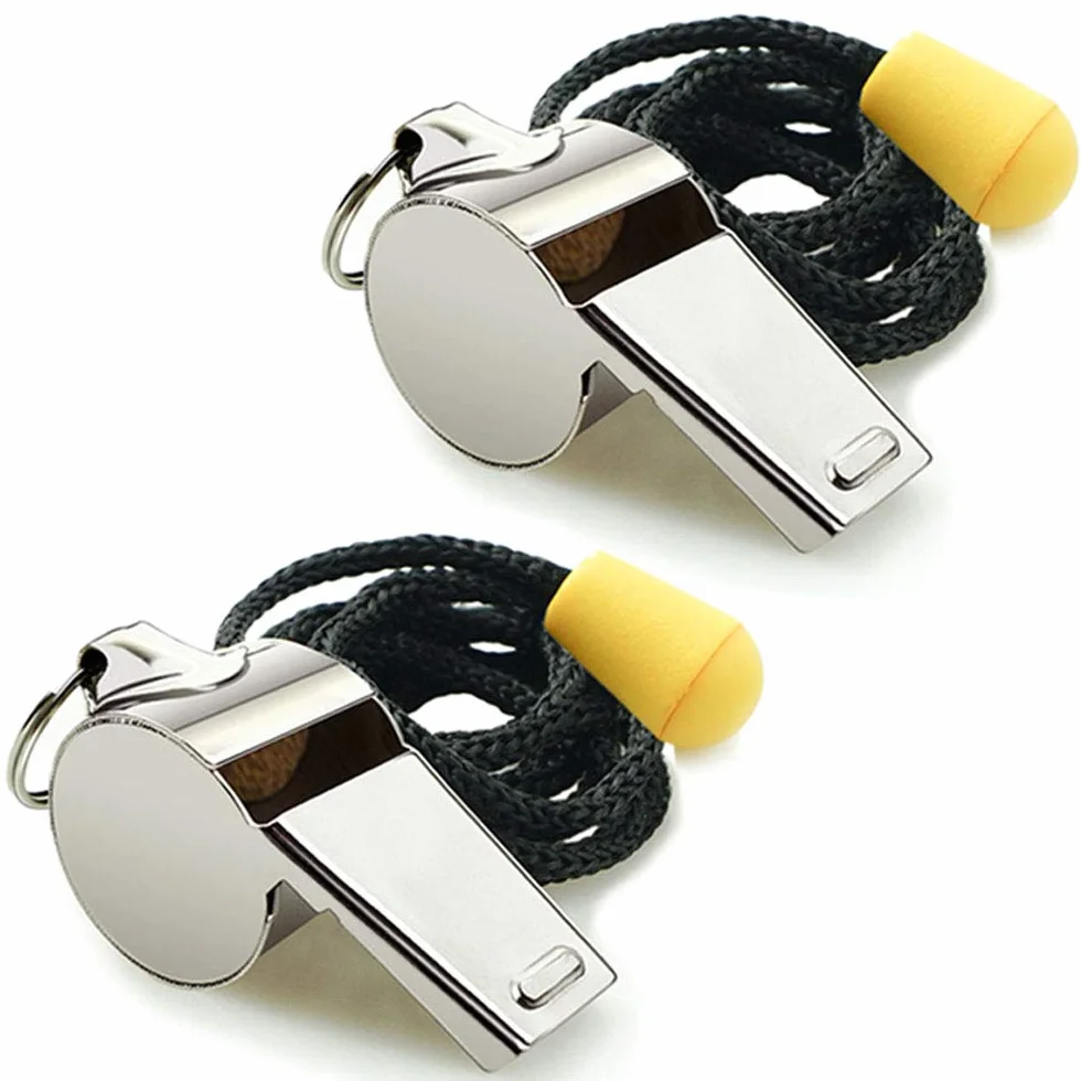 Silbato deportivo de acero inoxidable, paquete de 2, sonido fuerte, para entrenadores y árbitros