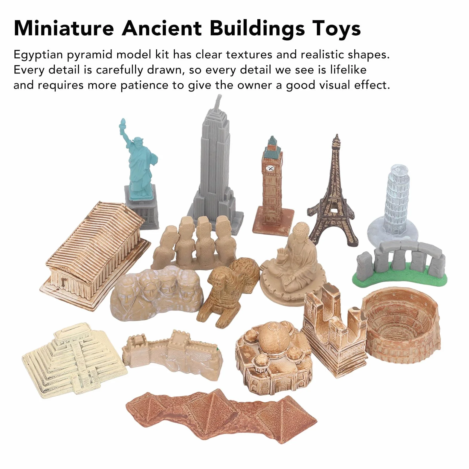 17 piezas miniatura antiguo edificio juguetes alrededor del mundo miniaturas de la ciudad edificio pirámide egipcia maqueta de juguete antiguo de Egipto