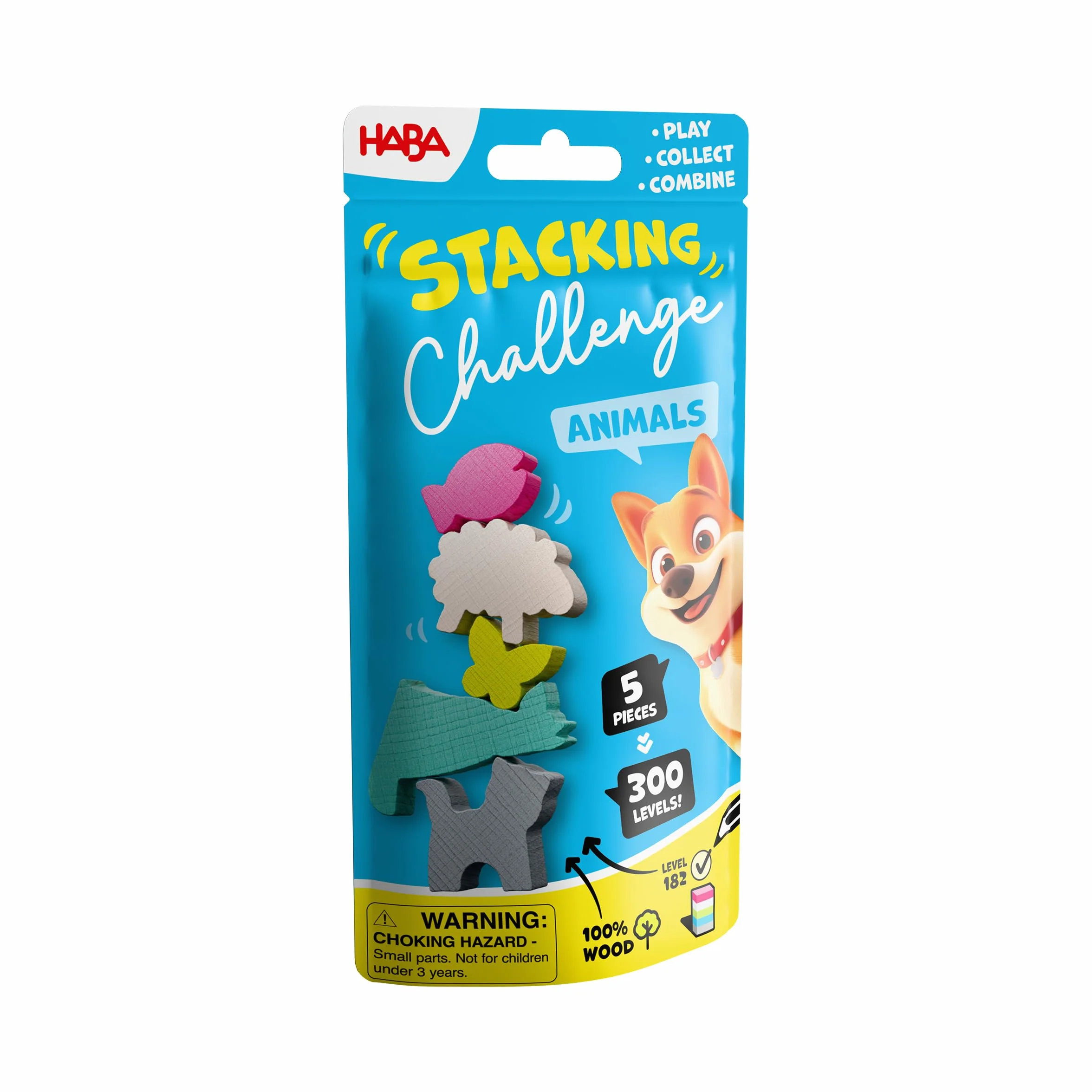 HABA 2013867001 - Stacking Challenge Animals, Juego Infantil con retos de apilar, Solitario, de Viaje. Más 6 años