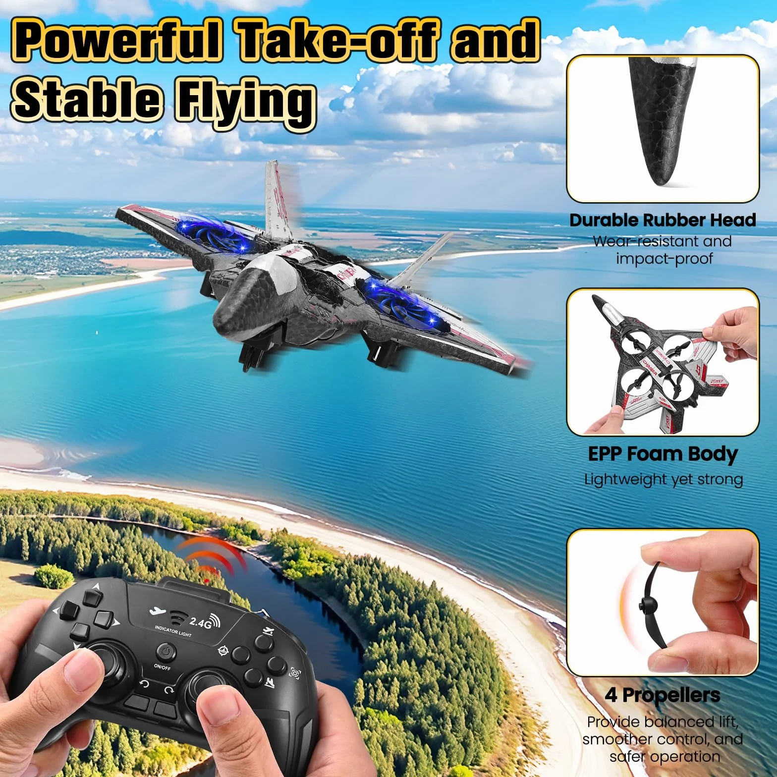 Avión Telecontrolado, 3 Velocidades de Avión RC, Rotaciones y Barriles de 360°, Equipado con luz Nocturna LED y 2 Pilas Recargables, Ideal para Principiantes y Niños (Rojo)