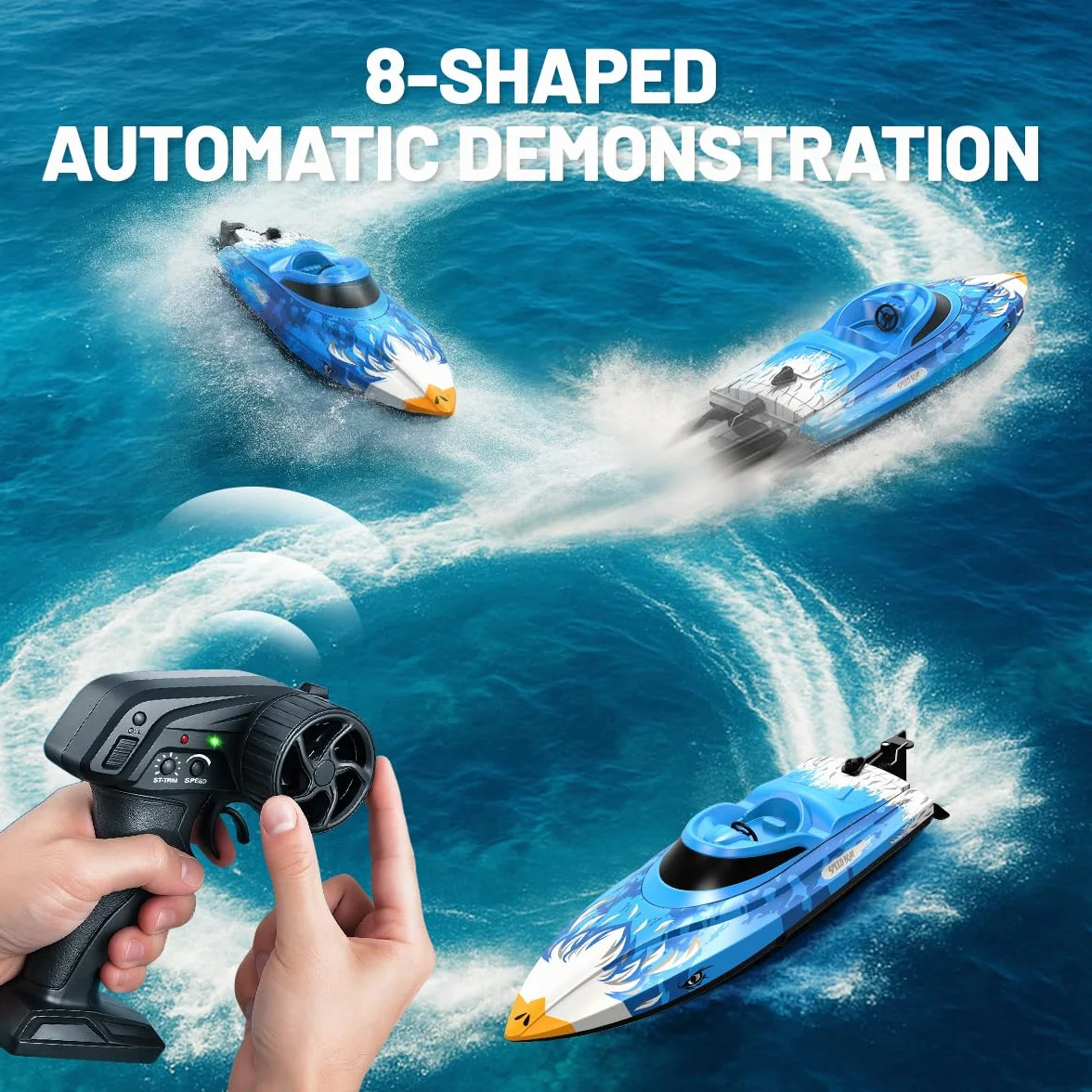 Barco teledirigido RC 25 km/h, impermeable con mando 2.4GHz, refrigeración por agua, luz LED, función Flip automática, alarma de batería y distancia, 2 baterías, para niños y adultos, piscina y lago