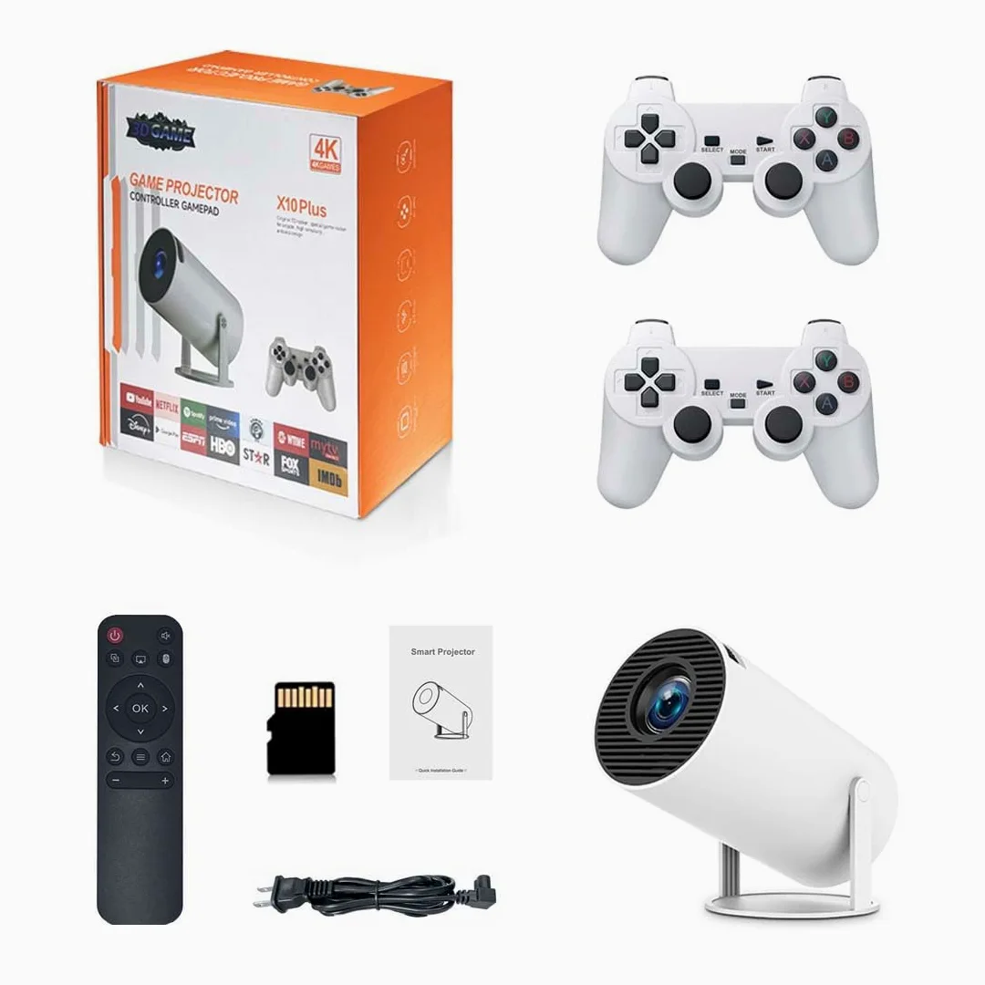 KoDeer X10 Plus - Proyector de juegos retro 4K, consola de videojuegos retro para el hogar con 2 controladores inalámbricos, salida HDMI, WiFi
