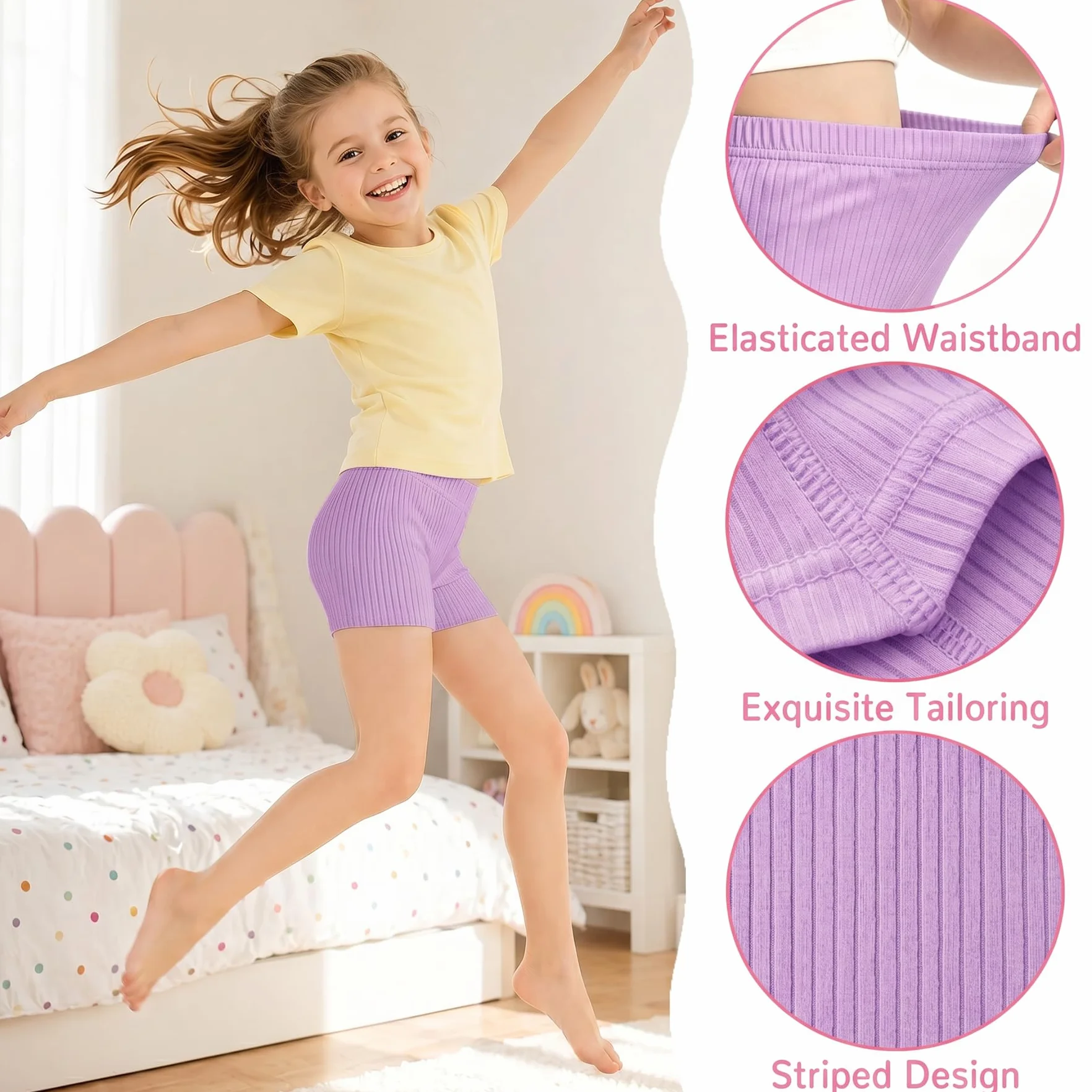 Pantalones Cortos de Ciclismo Niñas Algodón Leggings Transpirable Diseño Acanalado Shorts Bailar Gimnasia para Infantil 5-16 Años Lote de 3