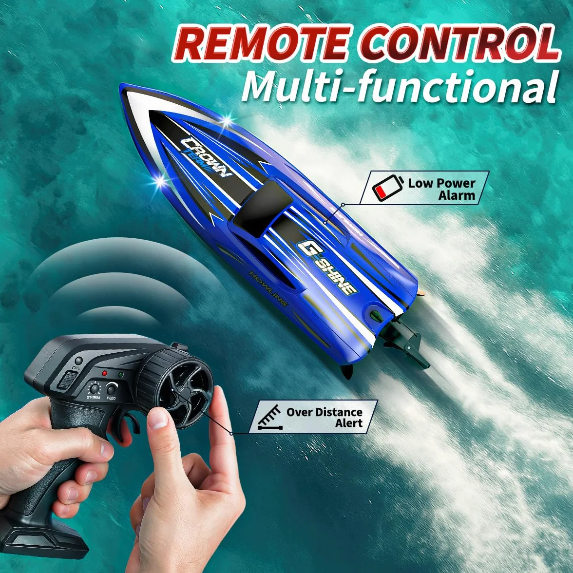 Barco teledirigido RC 35 km/h,barco de control remoto rápido e impermeable 2.4GHz,LED, Función de volteo,alarma de batería y alcance,2 baterías ,para niños y adultos, piscina y lago,Regalos divertidos