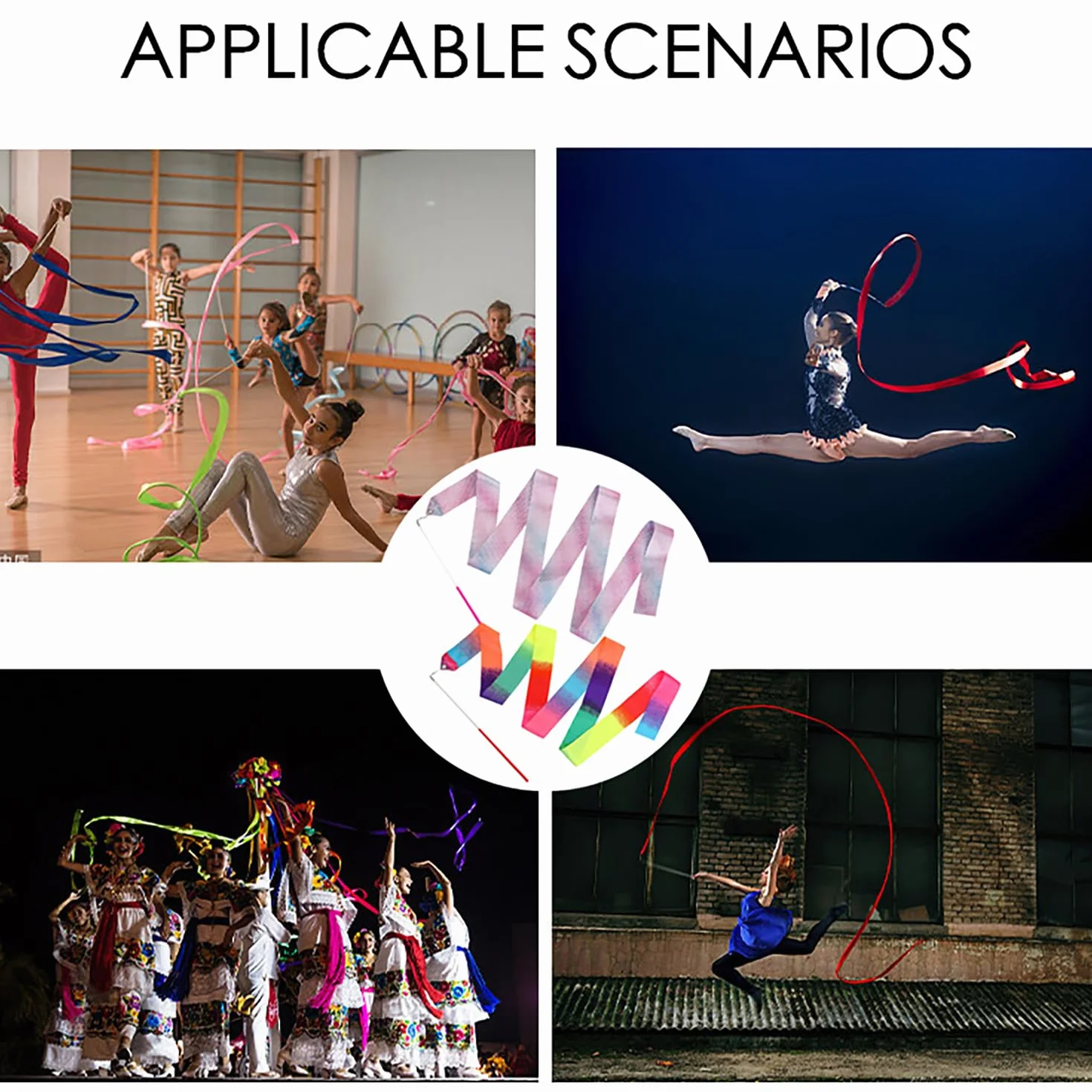 DaiUni Cintas de Baile, Danza rítmica, Gimnasia Rítmica Niña, 2 pcs Brillantes y Degradados