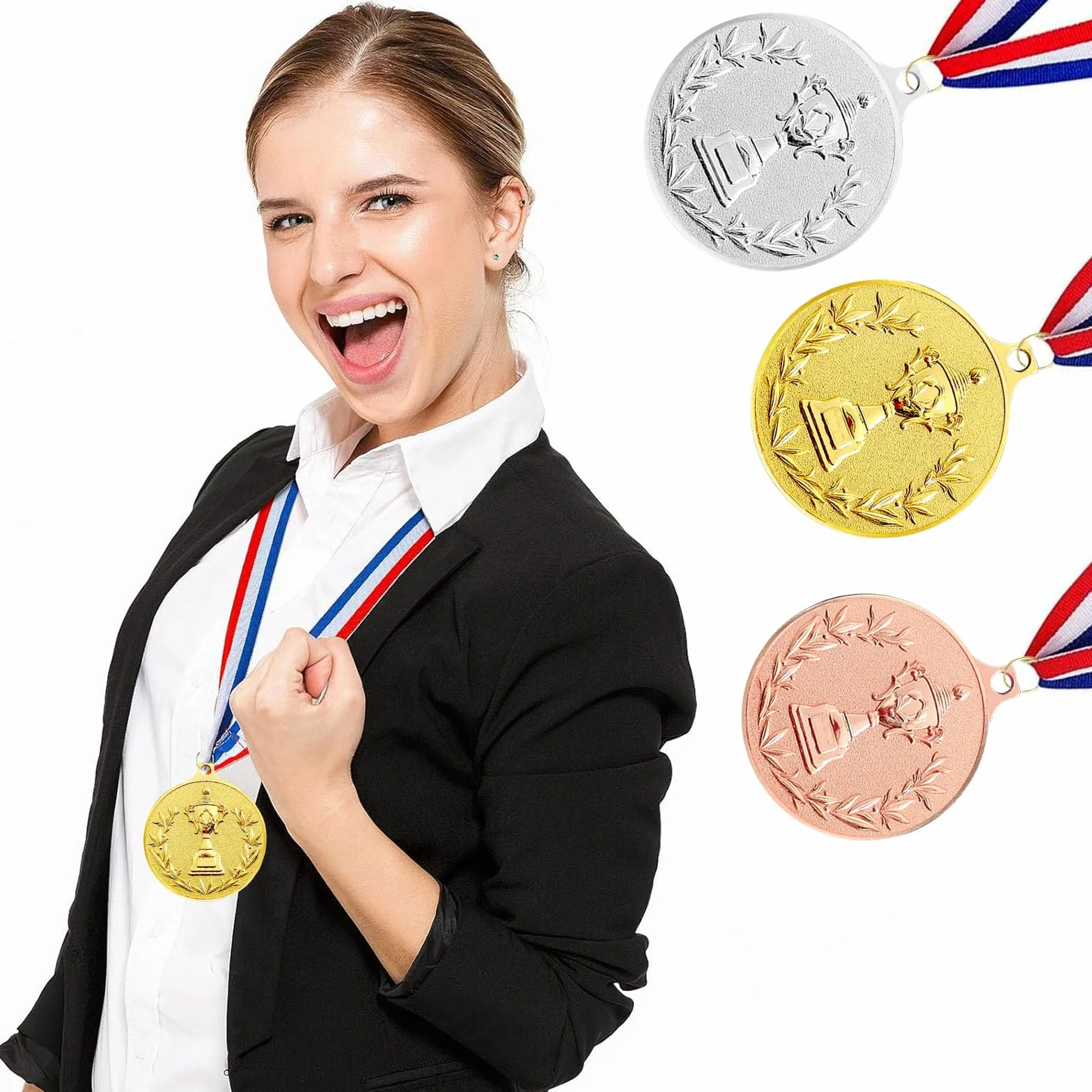 Medallas de Metal 5.0cm, Medallas de Oro Plata Bronce con Cintas para Premios Deportivos y Fiestas