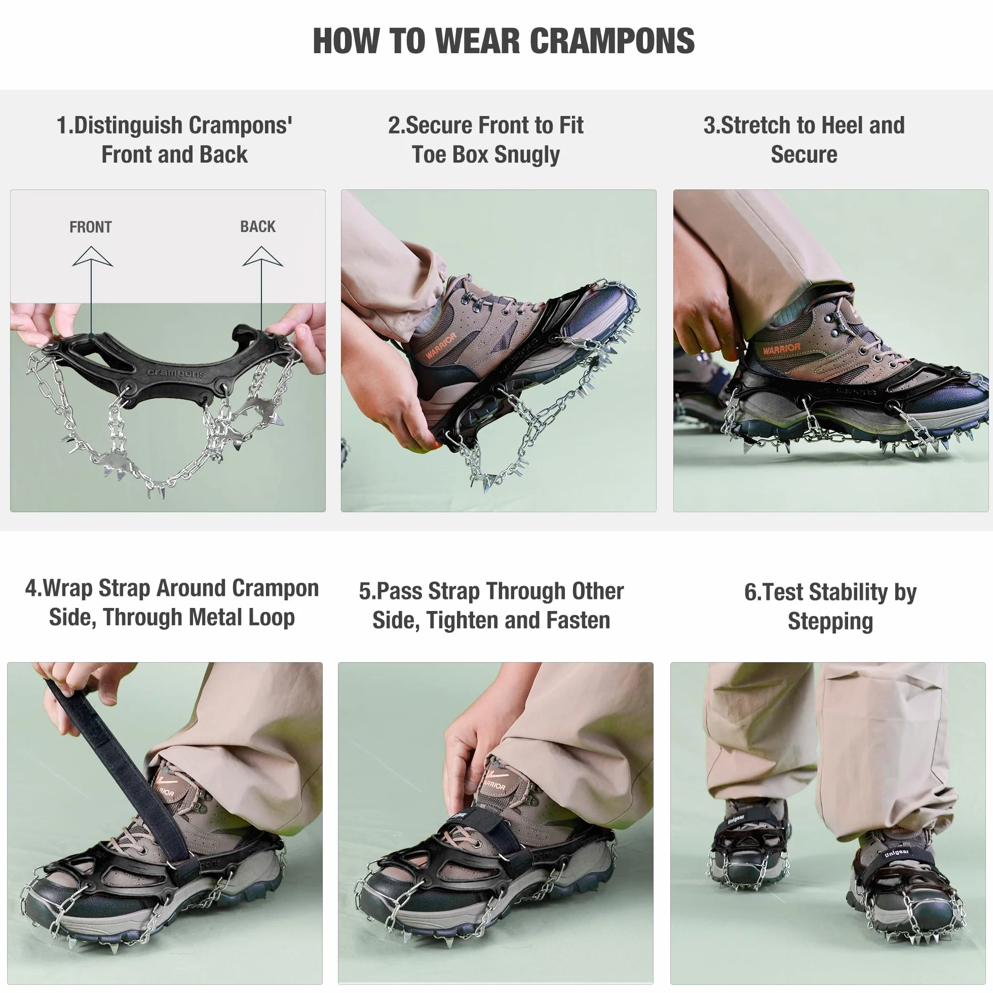 Unigear Crampones de Nieve Hielo 24 Puntas Acero Antideslizante para Cámping Alpinismo