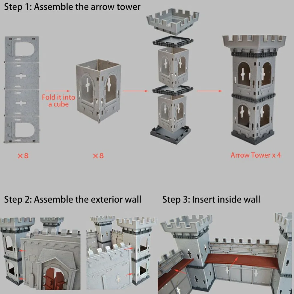 Asudaro Modelo de juguete de caballero romano antiguo DIY modelo de juguete medieval en miniatura incluyendo castillo carro soldado figura medieval caballero plástico figura de acción castillo playset