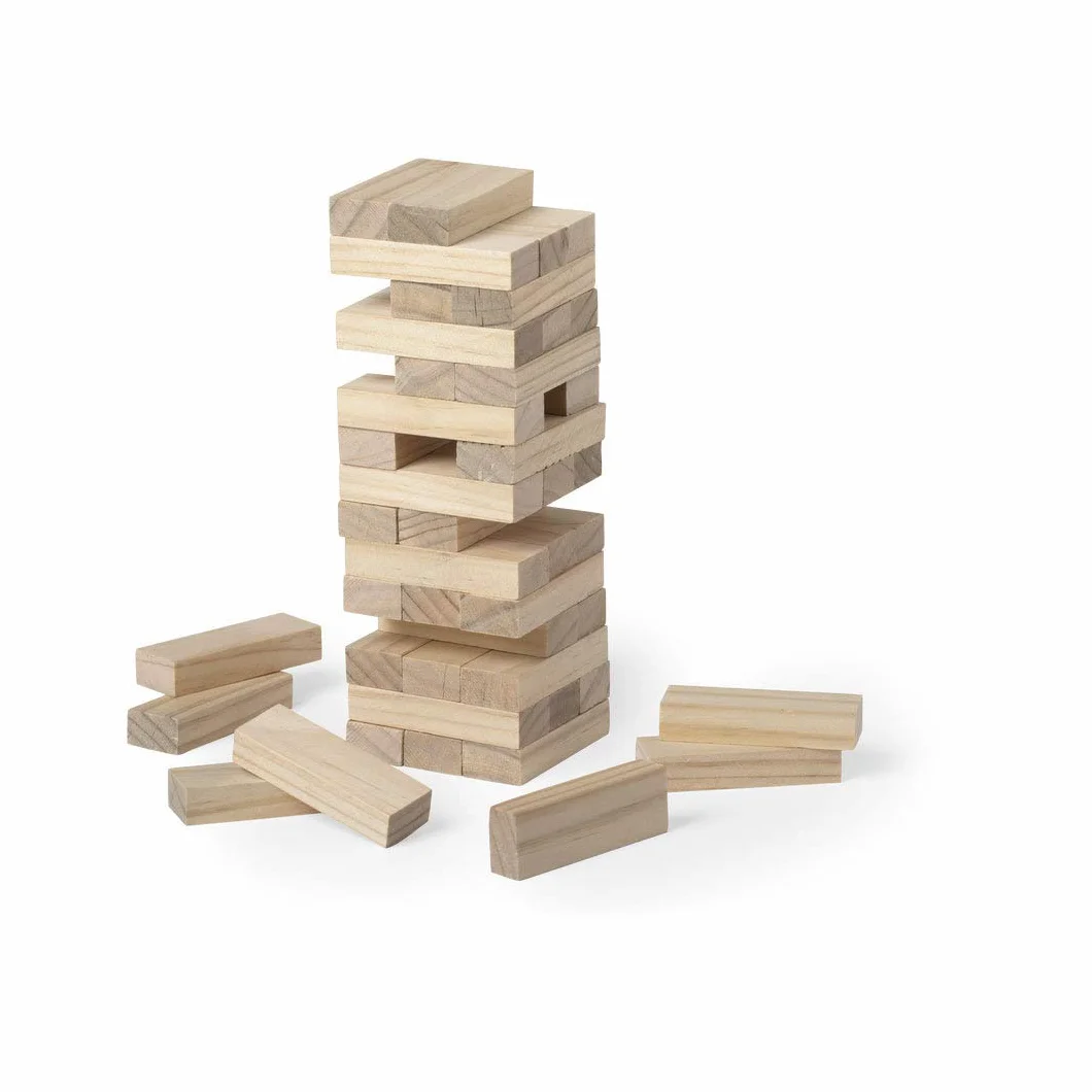 Makito Juego Torre de Madera de Habilidad (tamaño pequeño/Viaje). Incluye 45 Piezas de Madera y Viene presentado en una Resistente Funda de algodón con Cierre de cordón.