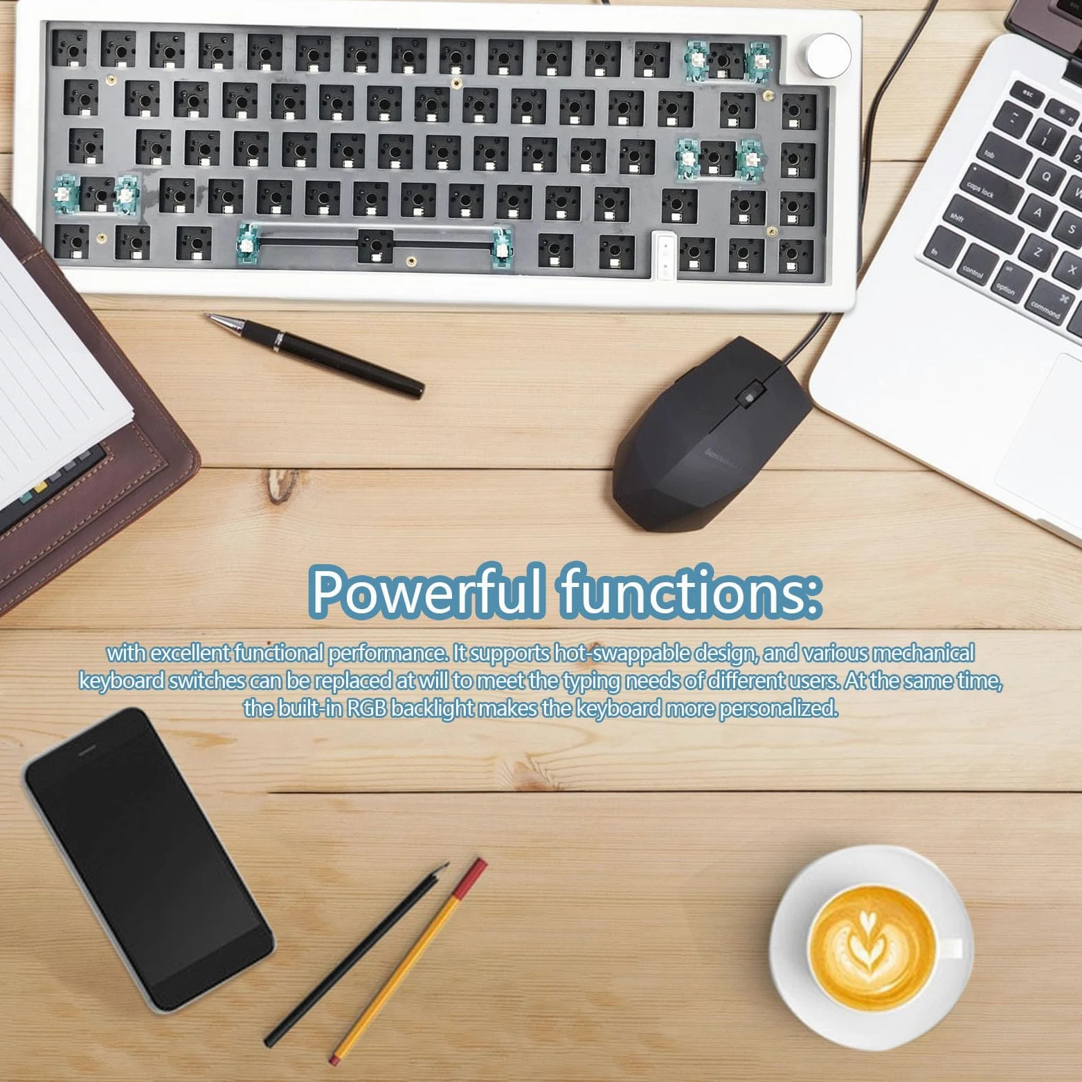 Genérico RGB Mechanical Keyboard – Compact Keyboard, Wired with Number Pad | 67 Keys Backlit Mechanical, Multimedia Knob for PC Game Setup, Office, Internet Cafe