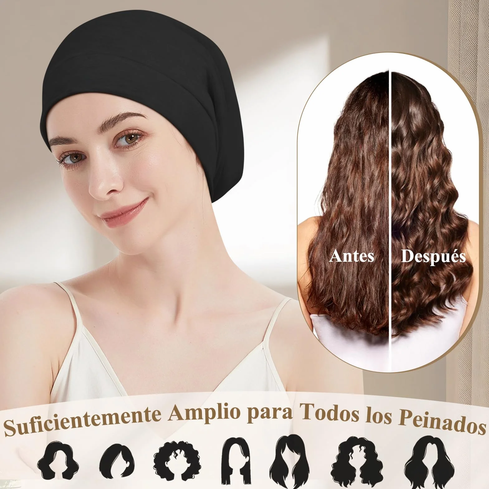 Gorro Satén para Dormir con Forro de Satén Ajustable Unisex Slouch Beanie Suave