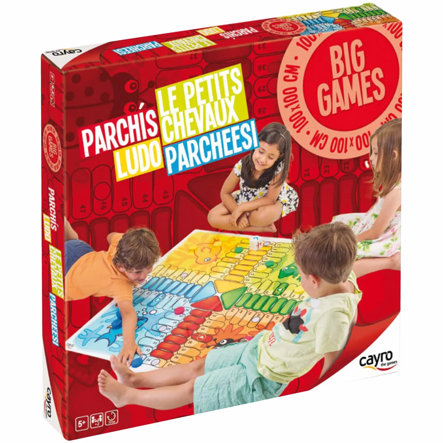 Cayro - Parchís - + 5 Años - Modelo Gigante -Tablero 100 x 100 cm - Juego de Mesa - Niños y Adultos - para Jugar al Aire Libre - Ideal 2 a 4 Jugadores