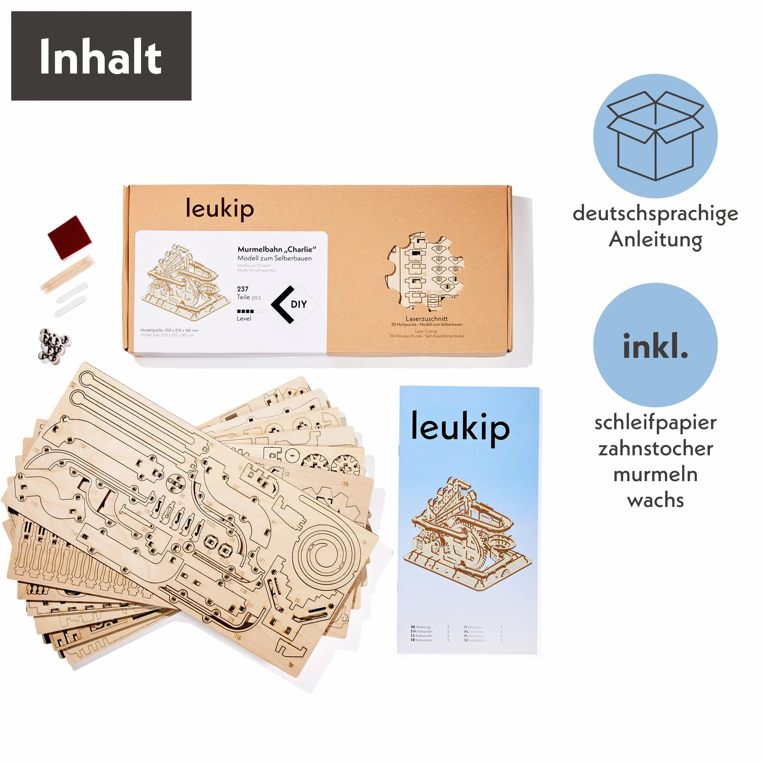 Pista de Canicas de Madera Charlie - Construcción de Modelo - Rompecabezas 3D de Madera - Juegos Intelectuales de Smart Games - Pista de Bolas para Adultos