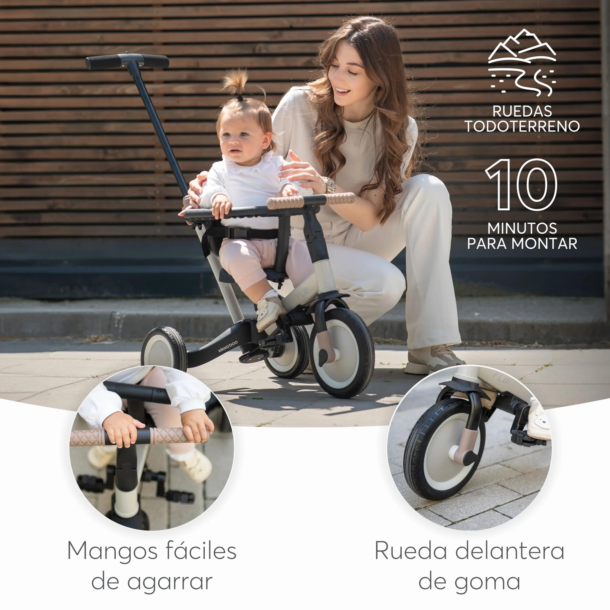 KikkaBoo FLIP, Triciclo Evolutivo de Bebé 5 en 1, Bicicleta con o sin Pedales, Ajustable y Transformable, Verde Militar, Desde 1 Año Hasta 5 Años