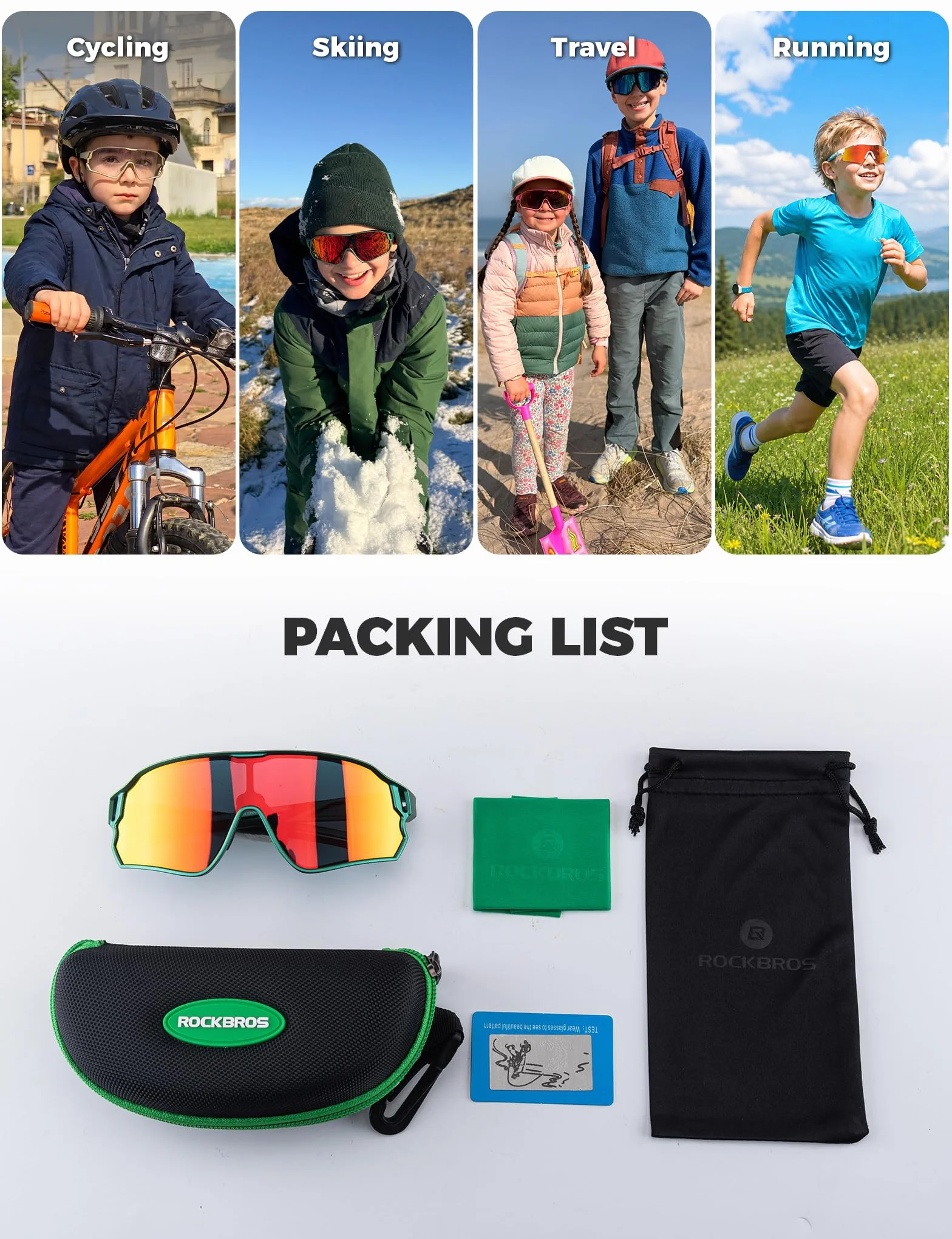 ROCKBROS Gafas Ciclismo para Niños, Gafas de Sol Polarizadas Montura TR90 Protección UV400