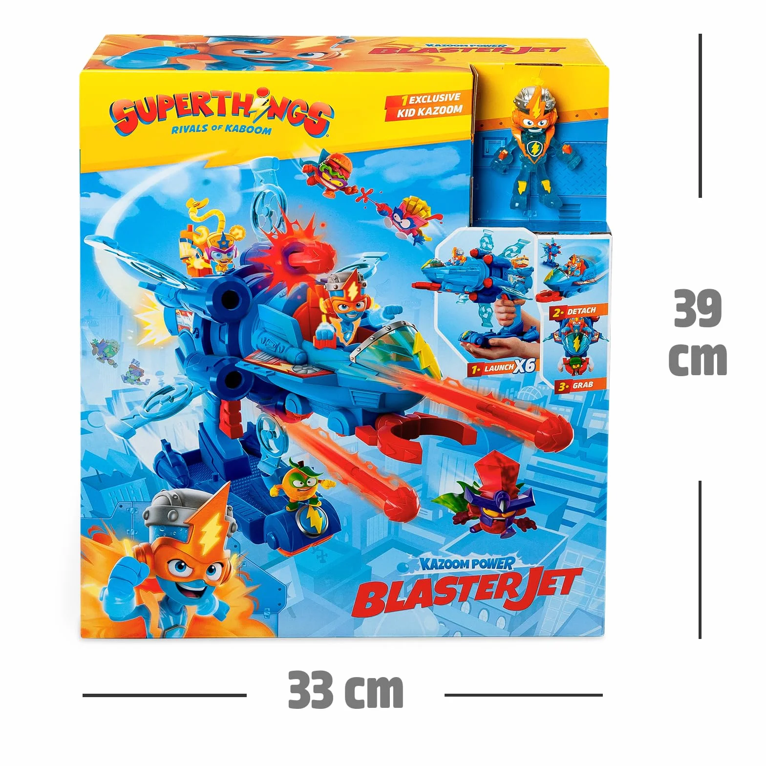 SUPERTHINGS KAZOOM Power – Vehículo Multi-acción de la Serie de TV ''Kazoom Power'', Contiene 1 Blaster Jet, 1 Kid Kazoom Exclusivo y 6 Proyectiles