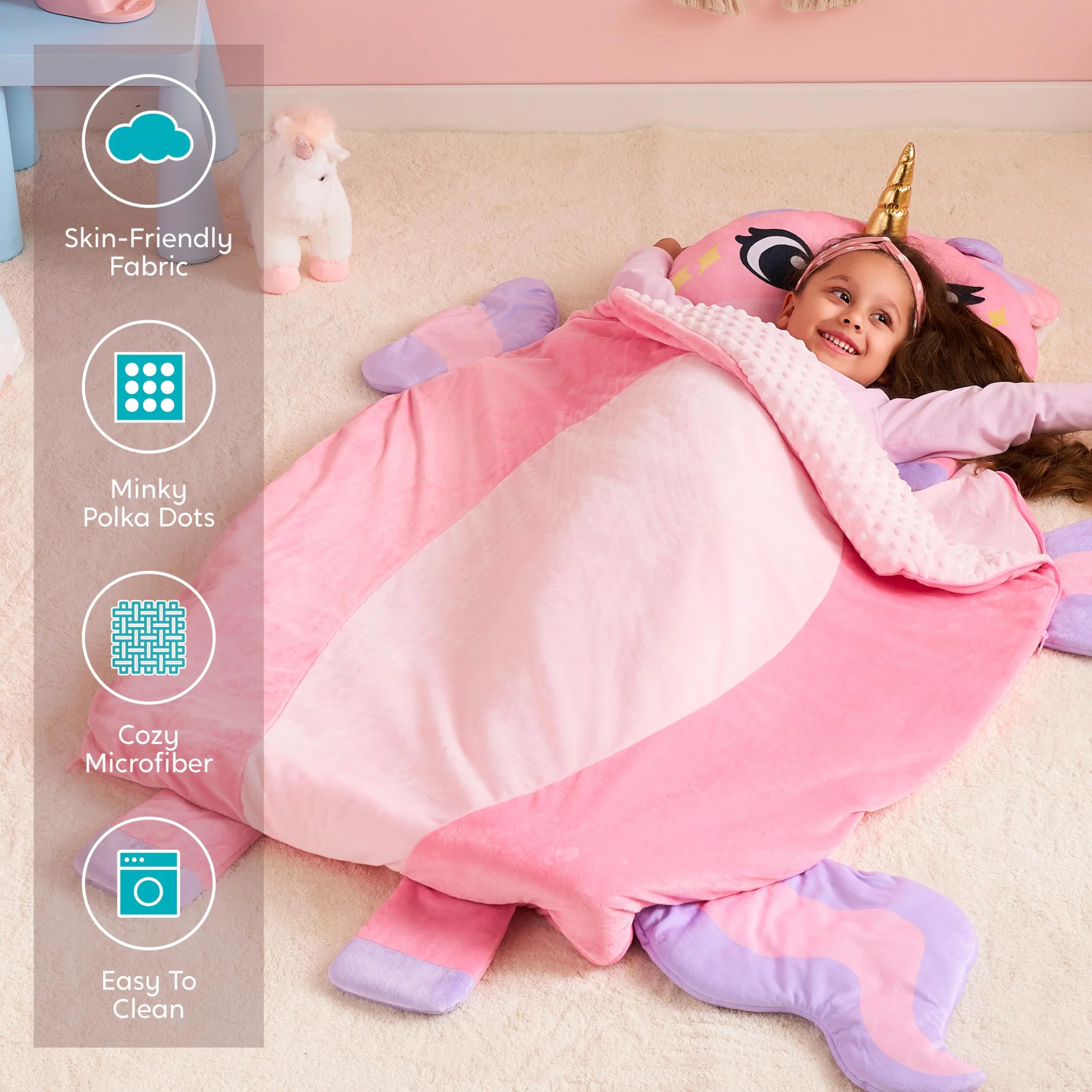 JOIEDOMI -Colchoneta para Siesta para niños pequeños de 152 x 99 cm con Almohada y Manta para niños en Edad Preescolar a Partir de 3 años - Saco de Dormir para niños