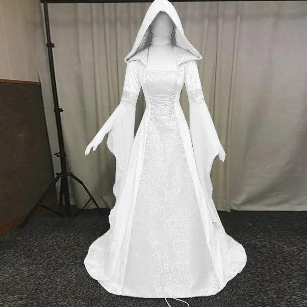 Disfarce Carnaval Mulher Vestido Medieval para Mujer con Mangas Trompeta Disfraz Medieval Medieval corsé de Manga Acampanada Bruja de Mujer Halloween, Fiesta, Princesa, Disfraz