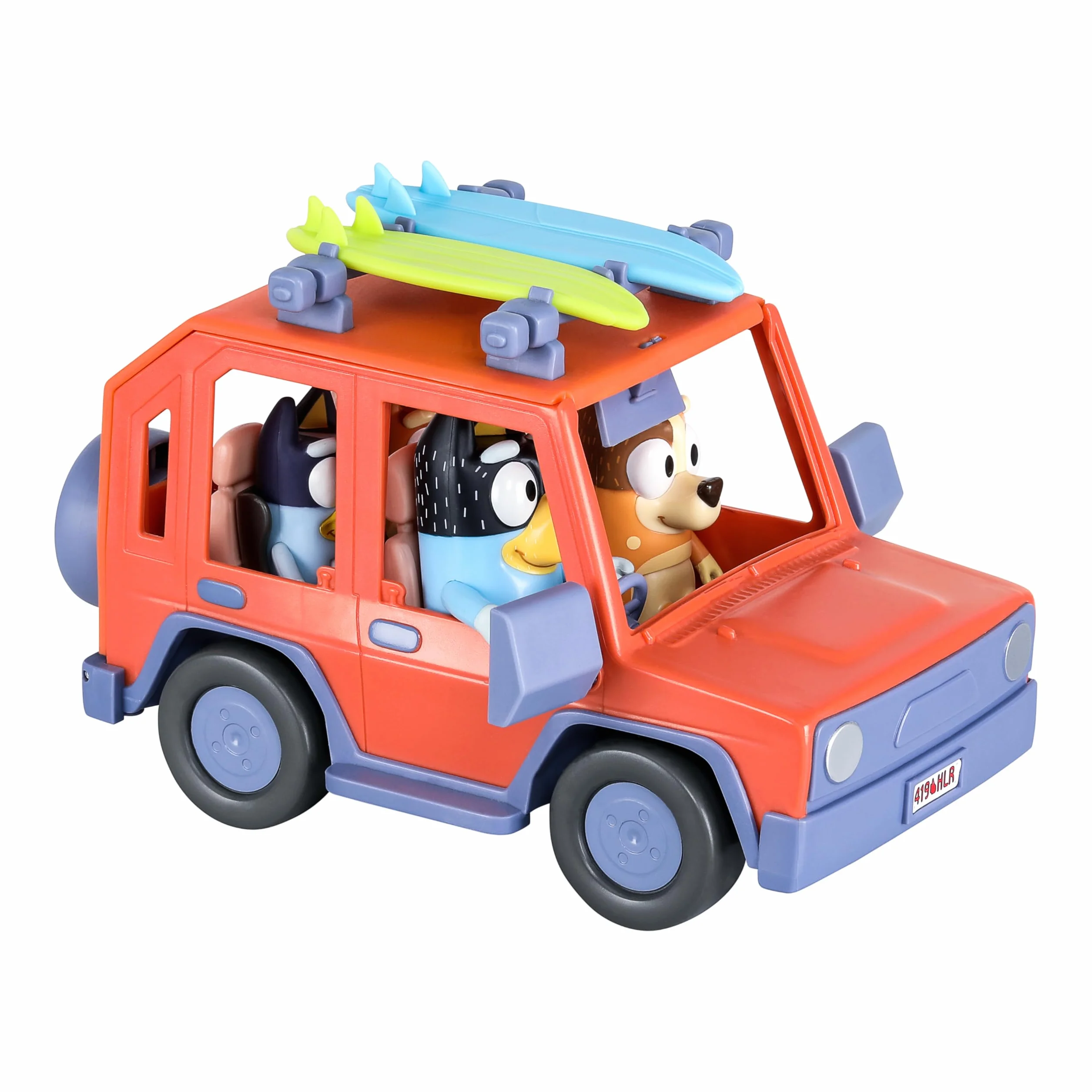 Bluey Pack del Todoterreno Familiar de los Heeler y 4 Figuras, Figuras de 6,3 cm, 2 Tablas de Surf y Pegatinas