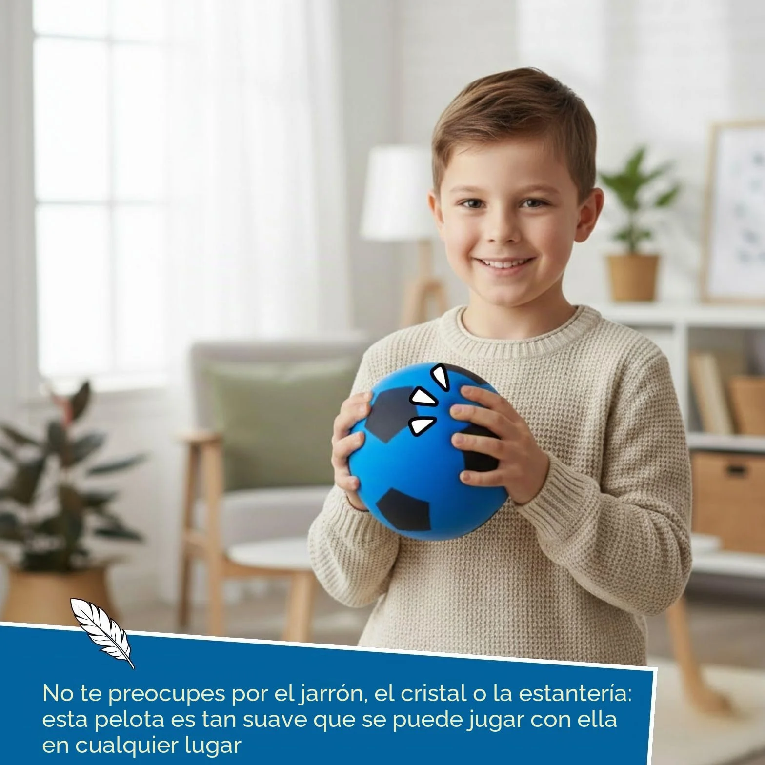alldoro 63105 Balón de Espuma, con diseño de fútbol, para niños a Partir de 18 Meses, para Interior y Exterior, Azul, 20 cm, 153 g