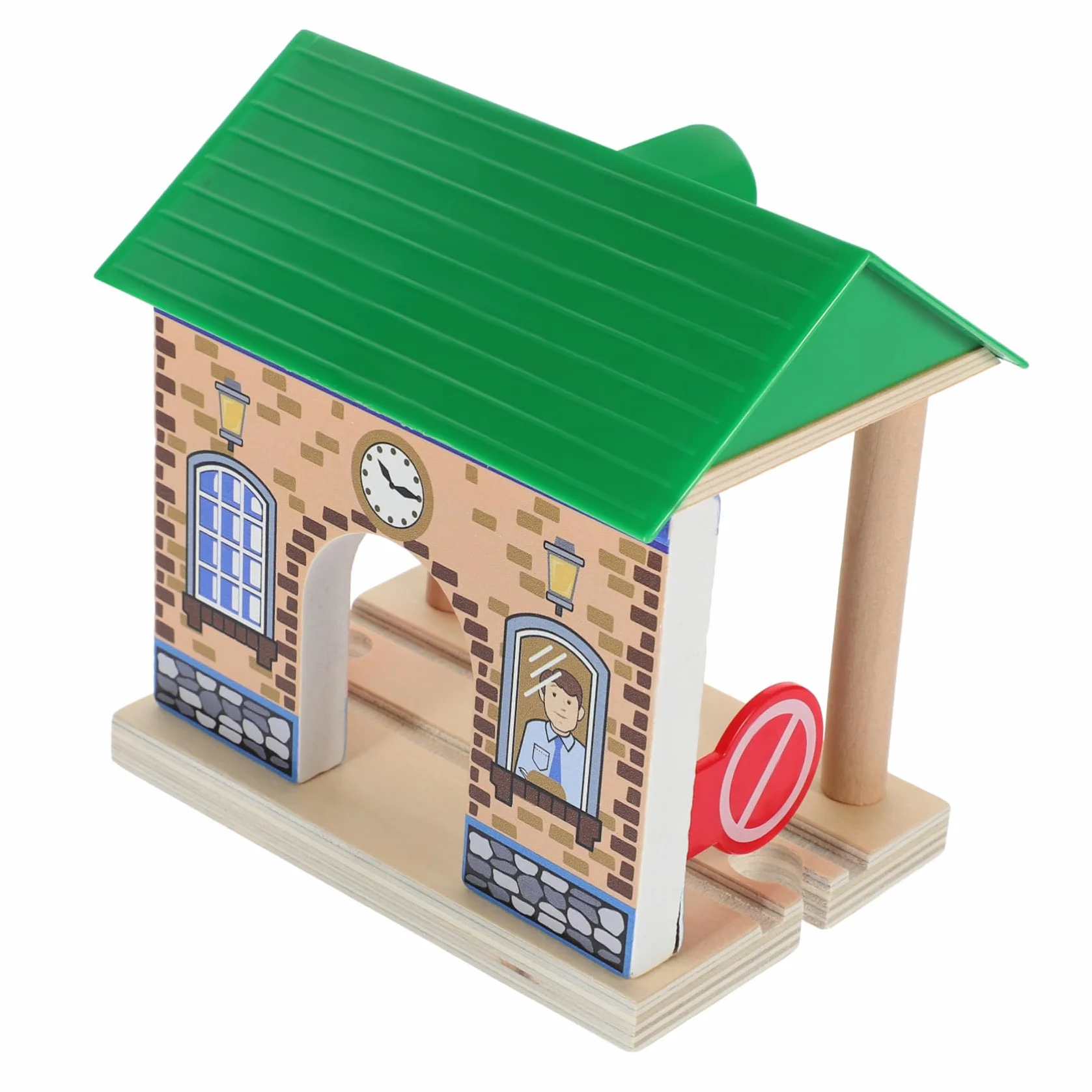 Toyvian Accesorio Superficie Pulida y Resistente de Estación de Tren de Juguete de Madera para Juegos Infantiles en Interiores y Exteriores