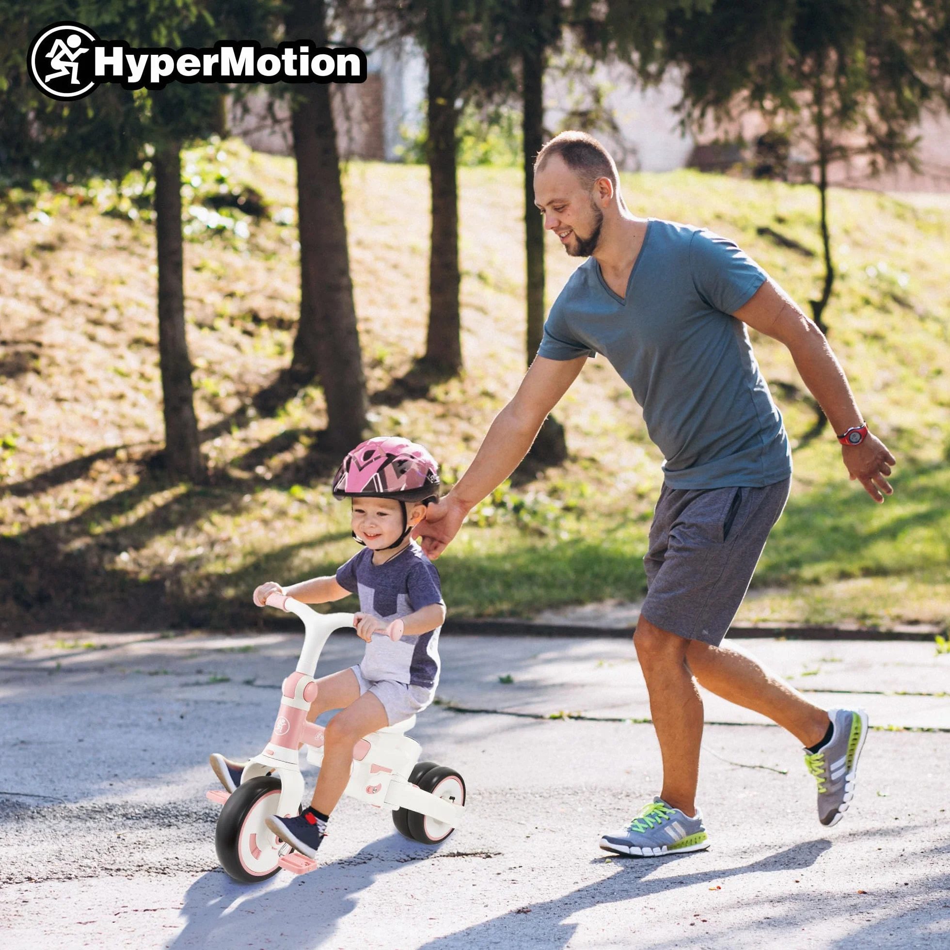 HyperMotion Triciclo Evolutivo 8 en 1 Rosa – Triciclo Bebe Plegable y Reclinable con Asiento 360° y Capota – Arnés, Barra de Empuje – Trike para Niñas de 1 a 5 Años