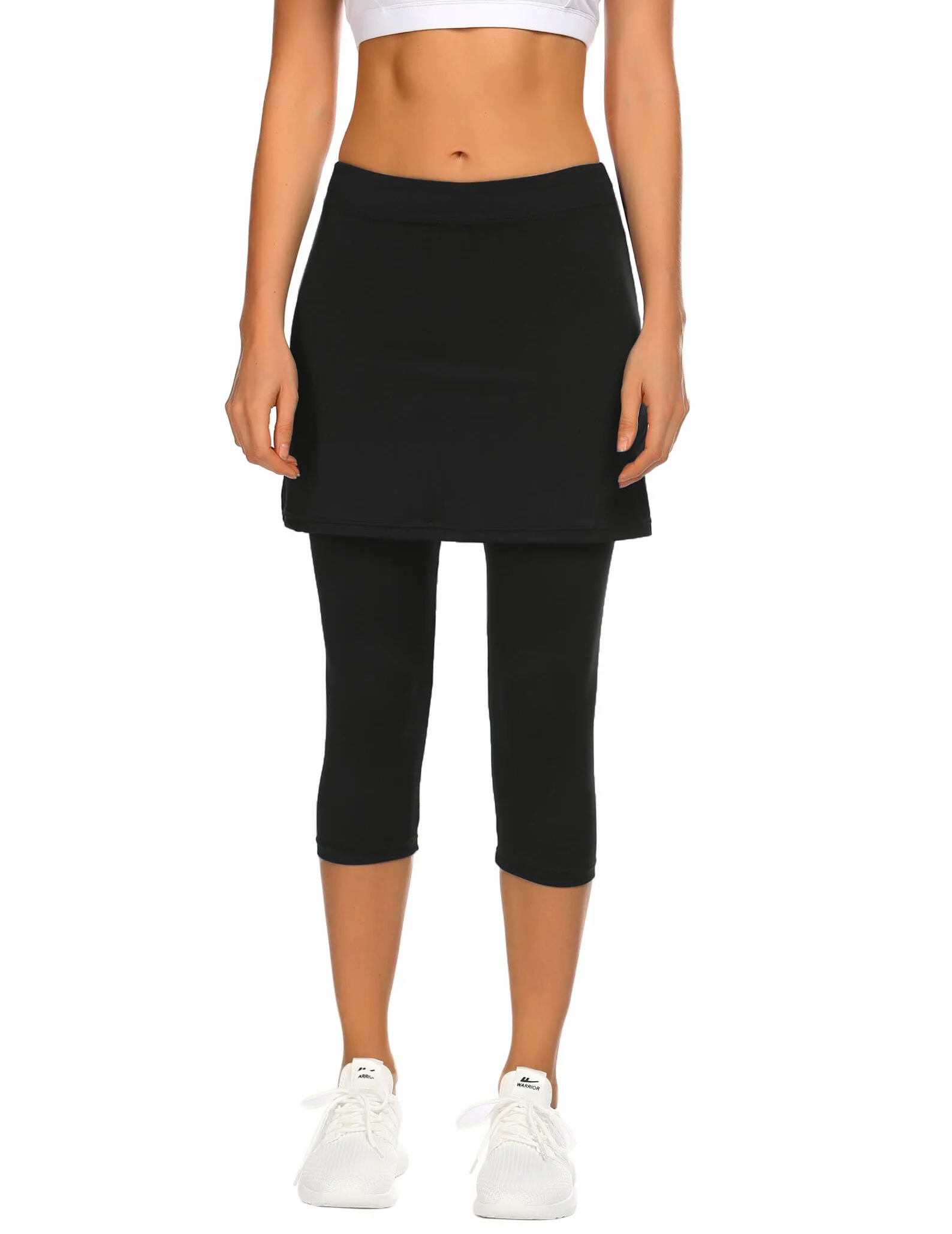 PINSPARK Falda de Tenis para Mujer, Cintura Alta, 2 en 1 con Pantalones Cortos, Correr, Yoga 3/4 con Bolsillos