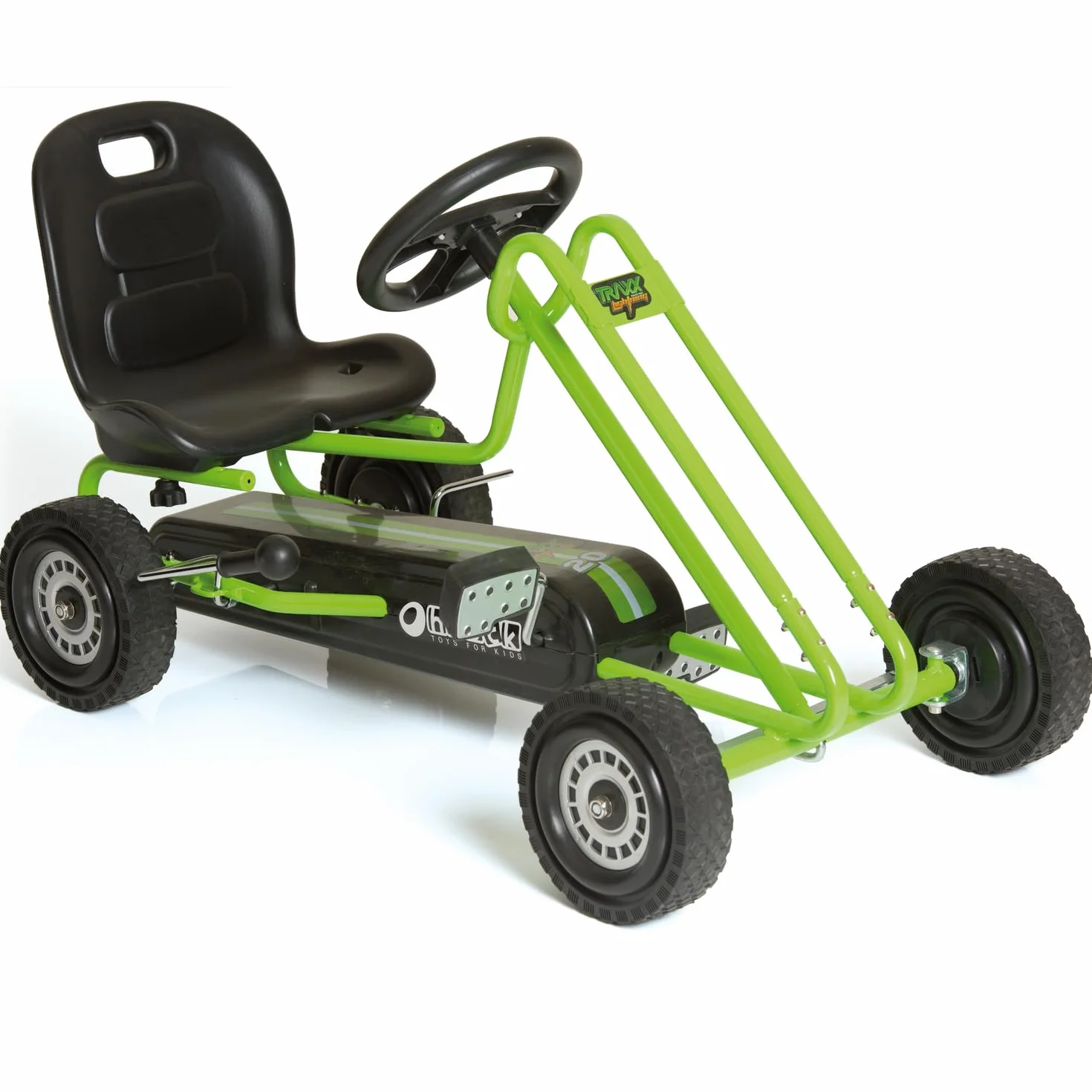 hauck Lightening Go Kart con Ruedas de Goma, Kart Pedales, Coches Niños, Freno de Mano, Asiento Ajustable en Tres Posiciones, 4-8 Años, Peso Max. Peso 50 kg, Respaldo alto, Verde