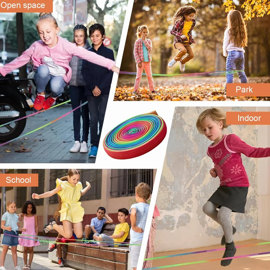 WUSJCOF Cuerda para Saltar, 1 rollo, Goma Elástica para niñas y niños de 6 a 10 años (6 metros) (colores arcoíris), Ideal para Regalos