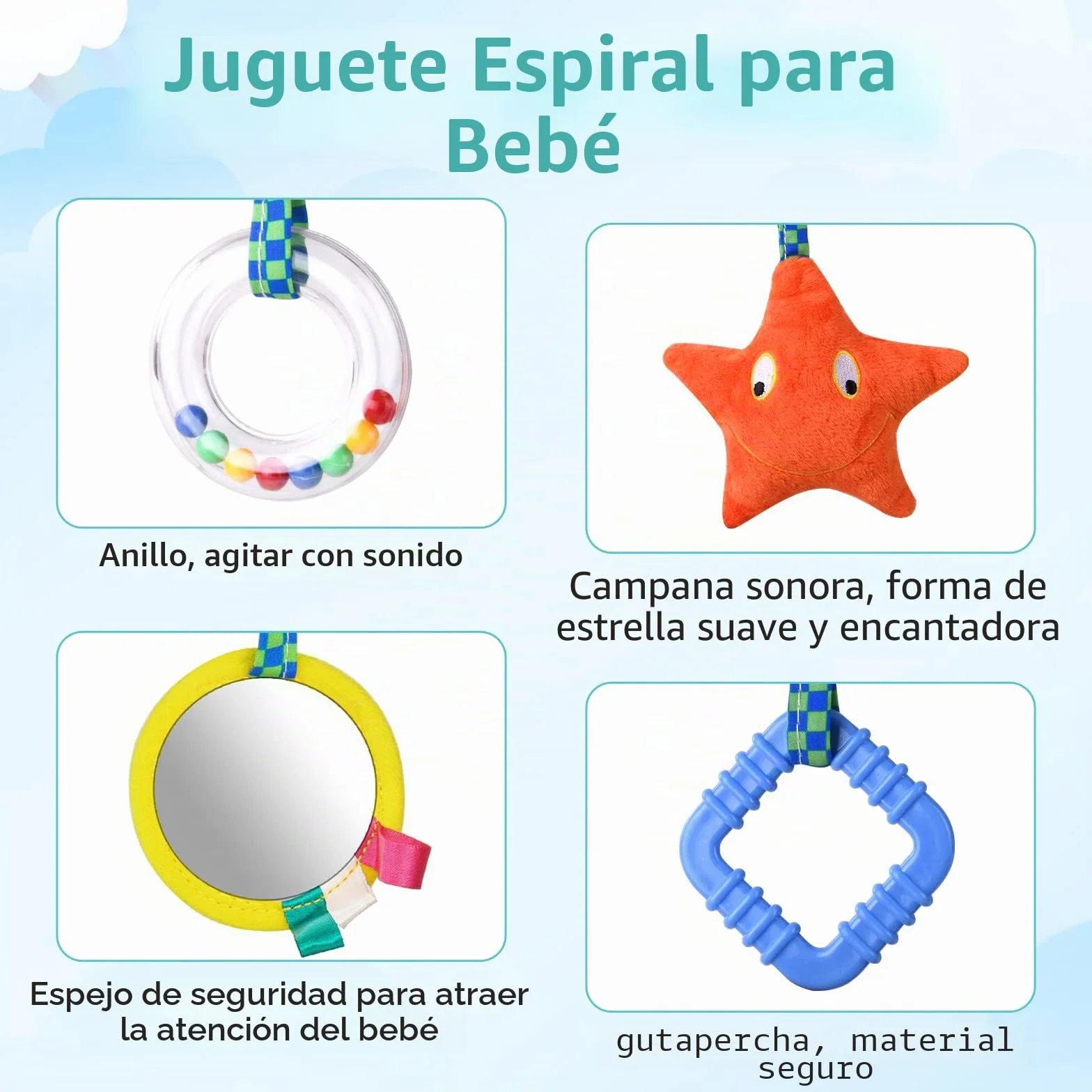 Vicloon Colgantes para Cochecitos Juguetes para Bebé de 0 a 24 Meses, Juguetes de Peluche en Espiral para Bebé con Mordedor y Sonajero, para Cochecitos/Cunas/Asientos de Automóviles (Burro)
