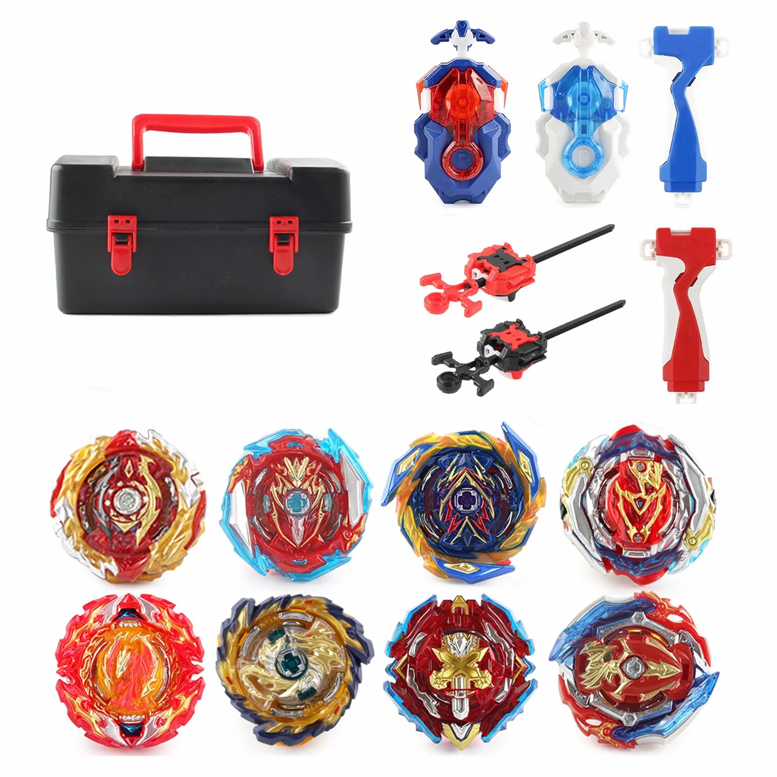 8 in 1 Peonzas de Batalla Gyros Set, 4D Combat Gyros Battle with Launcher Gyros, Incl 4 Pieces Gyros Launcher Set, AA