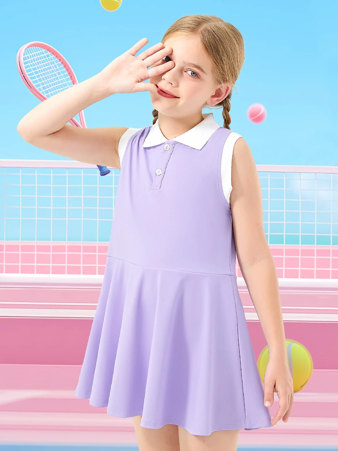Vestido de Tenis para Niña con Pantalón Corto Polo Athletic Dress Sin Mangas con Bolsillos